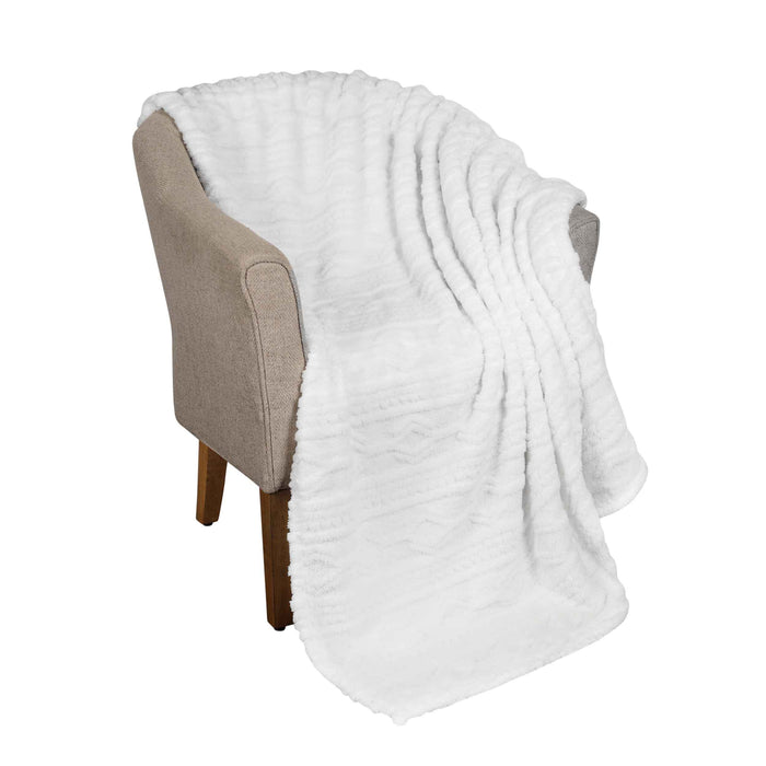 Boho Knit Jacquard Fleece Plush Fluffy Blanket - White
