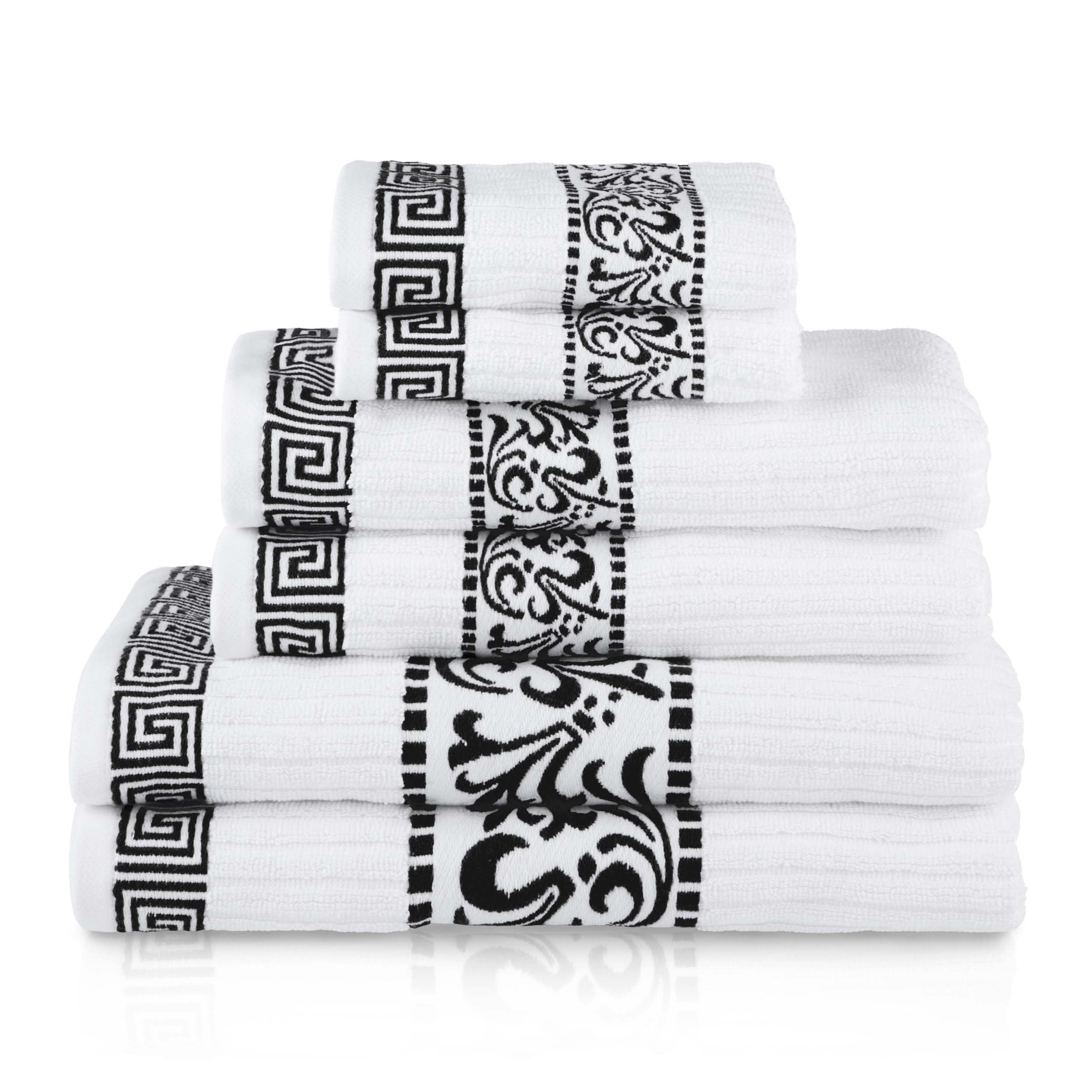 Athens Cotton Greek Scroll and Floral 6-Piece Assorted Towel Set - Blue Nile Mills