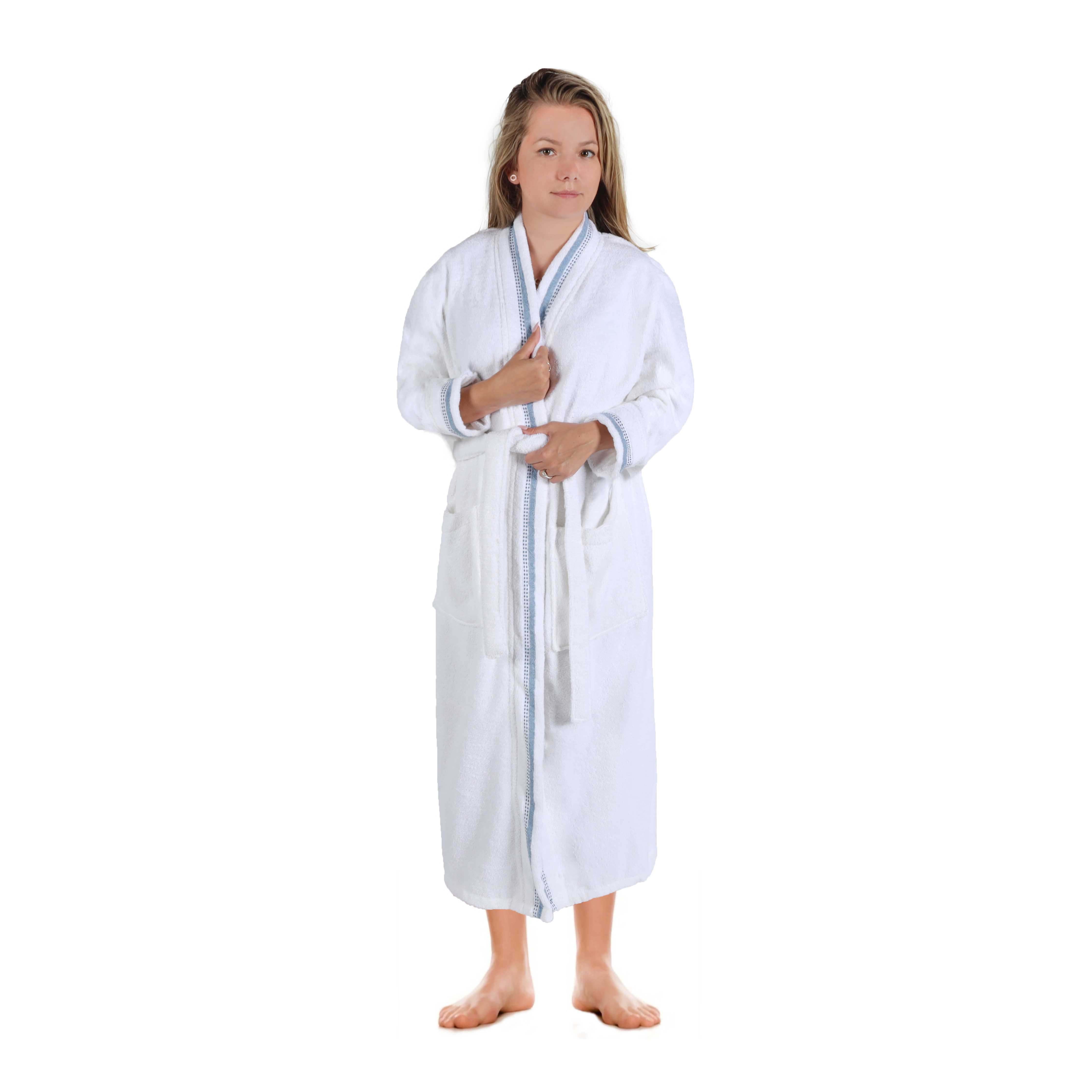 Tinsel Unisex Cotton Terry Kimono Bathrobe with Embroidery - Blue Nile Mills