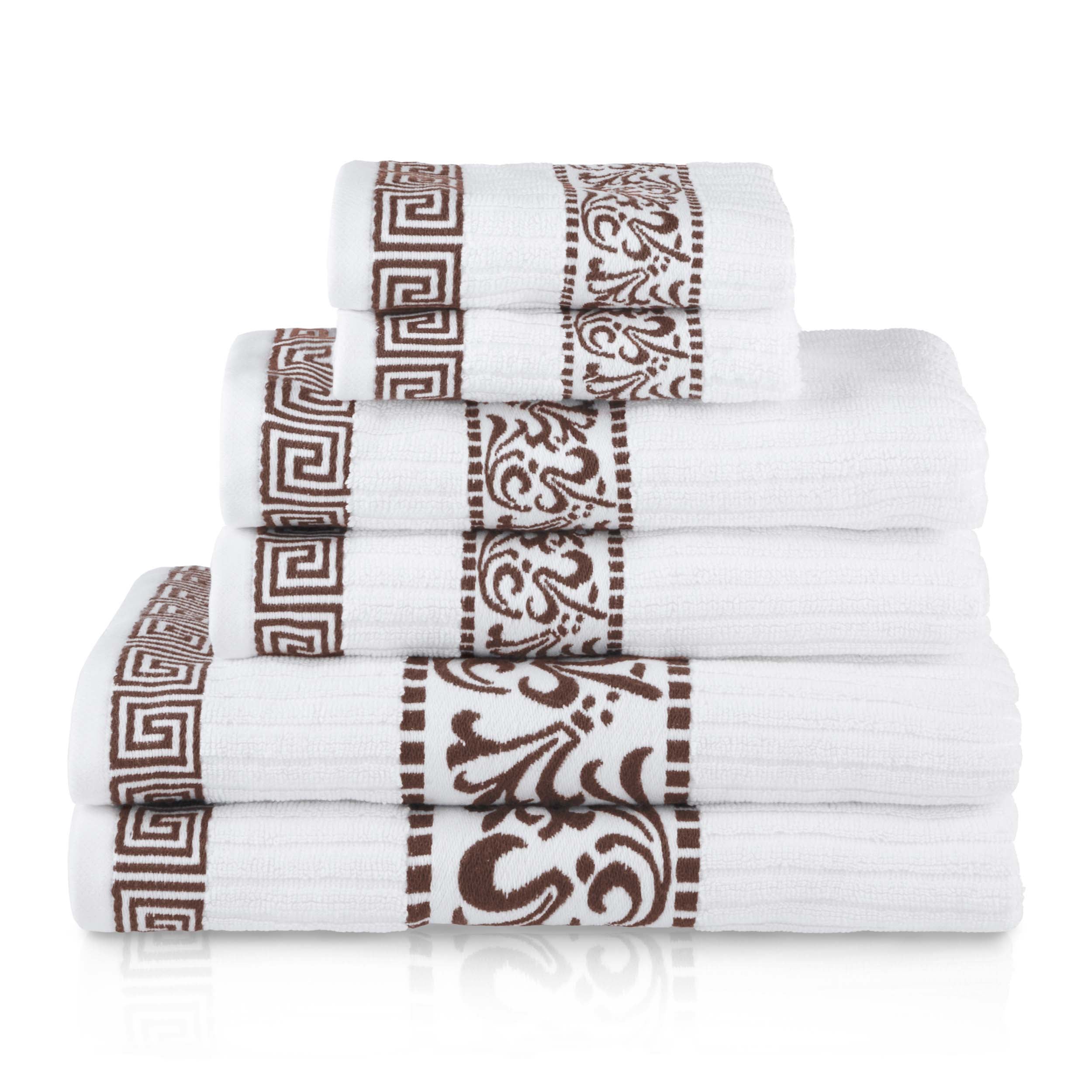 Athens Cotton Greek Scroll and Floral 6-Piece Assorted Towel Set - Blue Nile Mills