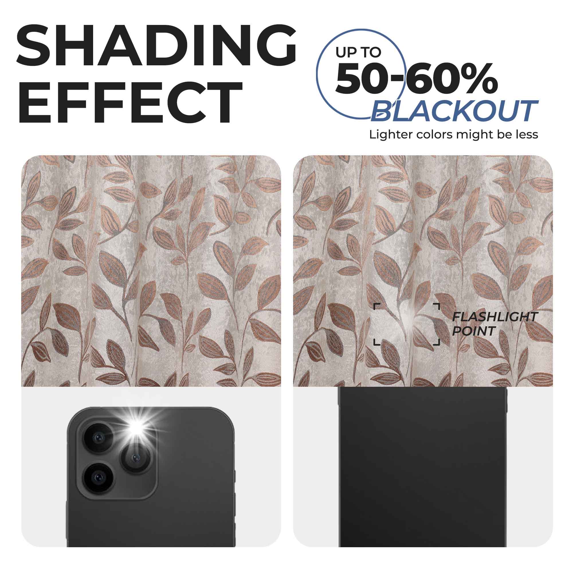 Leaves Machine Washable Room Darkening Blackout Curtains, Set of 2 - Blue Nile Mills