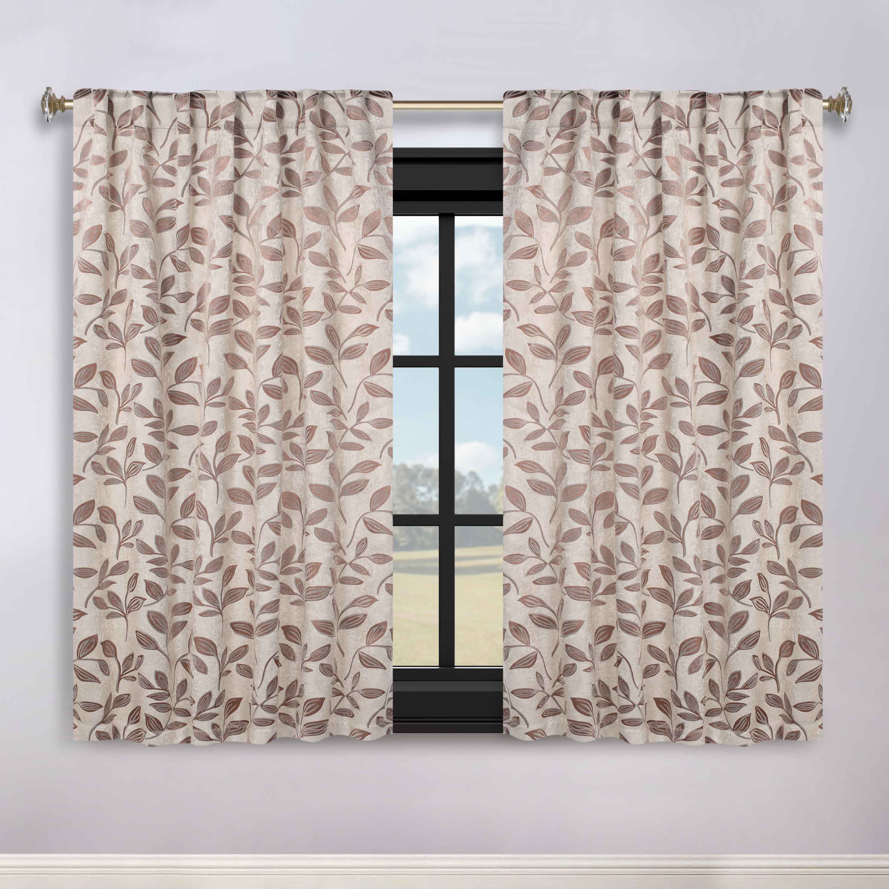 Superior Leaves Room Darkening Back Tab Blackout Curtains Panel Set - Blue Nile Mills