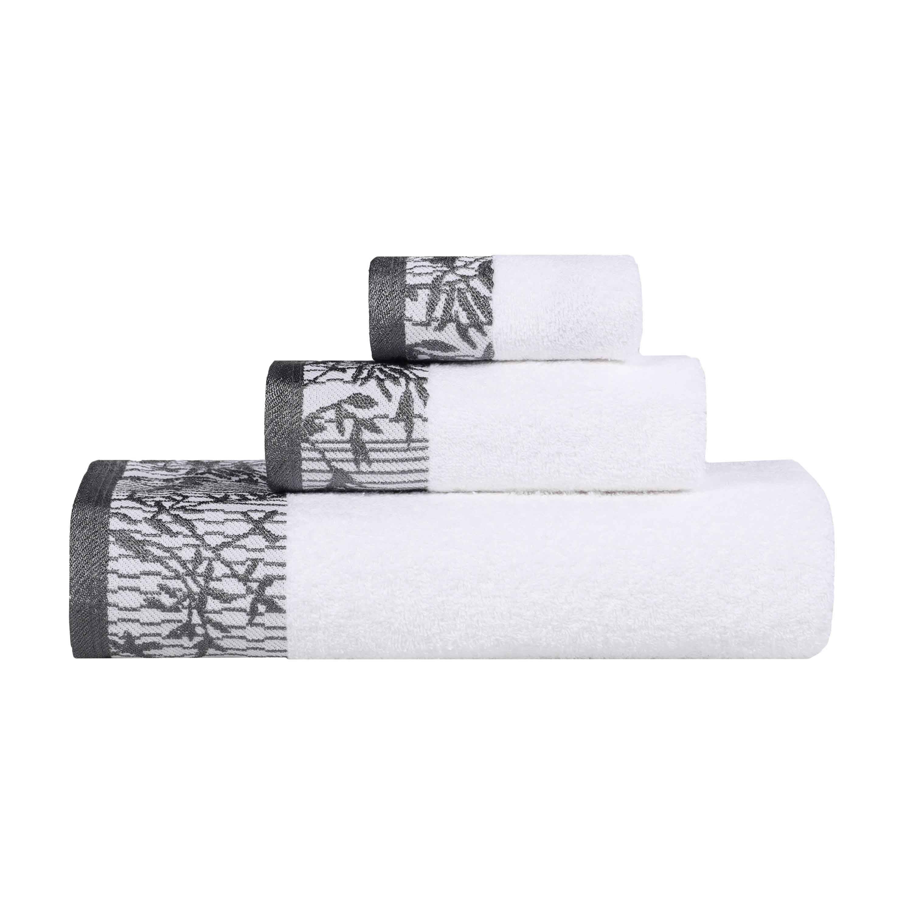 Wisteria Cotton Floral Embroidered Jacquard Border 3-Piece Towel Set - Blue Nile Mills