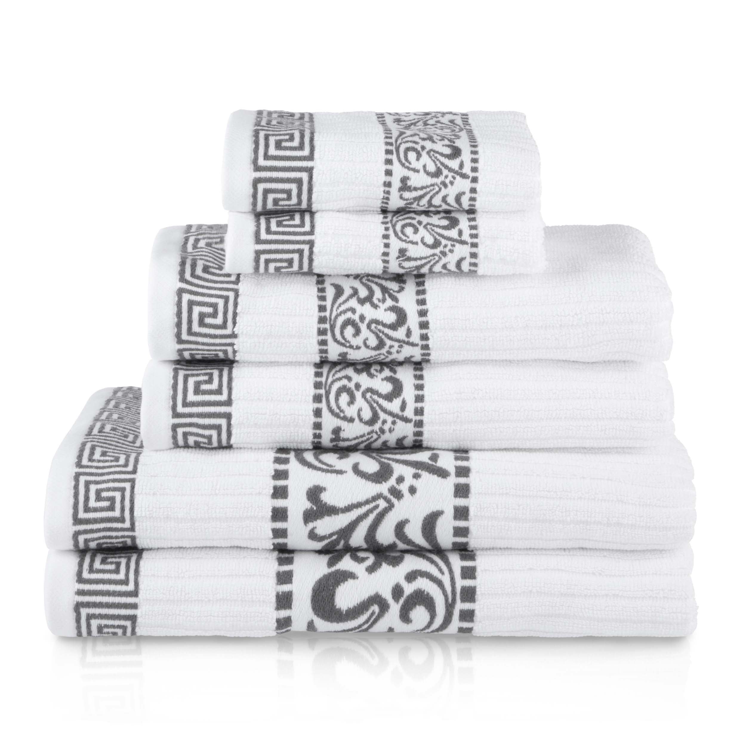 Athens Cotton Greek Scroll and Floral 6-Piece Assorted Towel Set - Blue Nile Mills