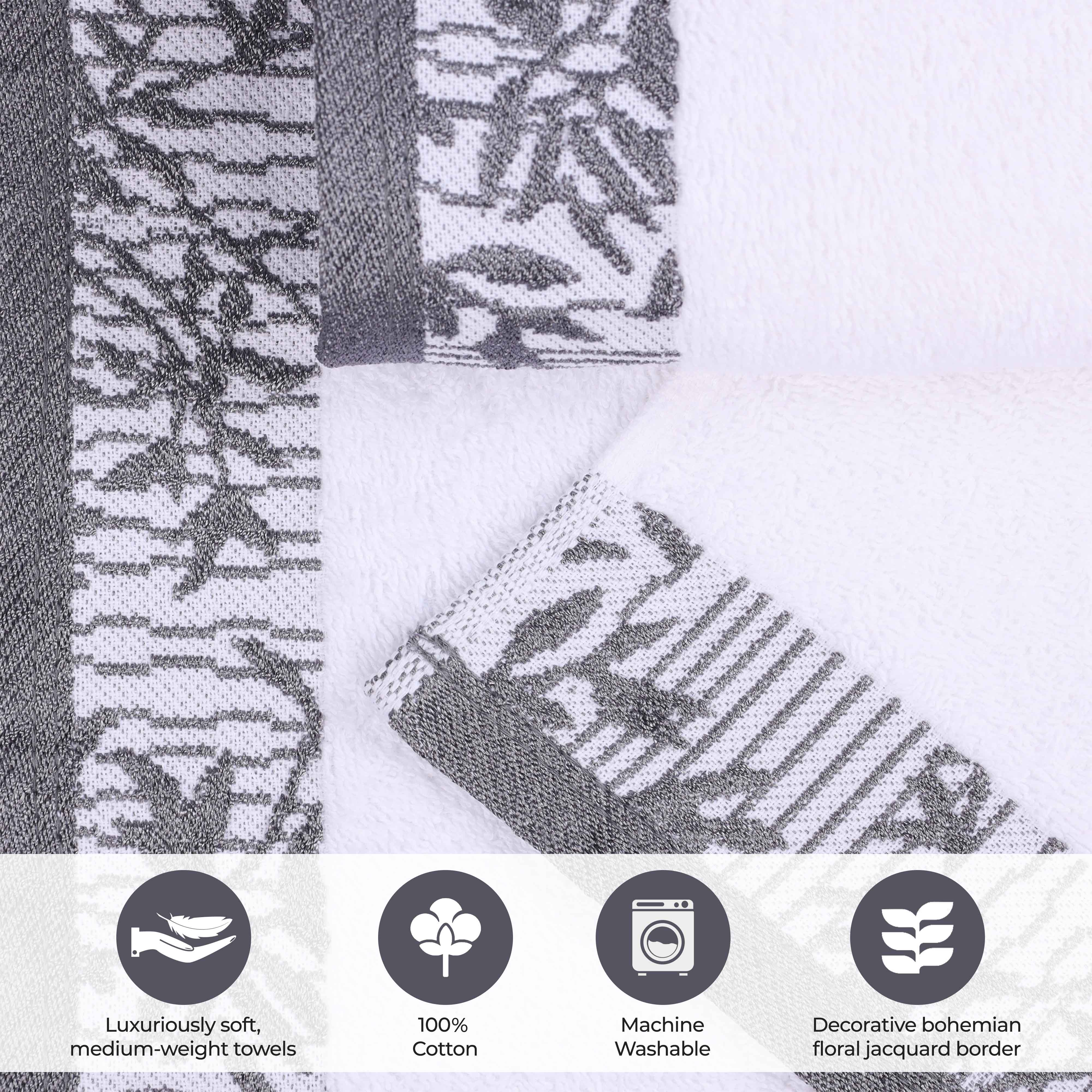 Wisteria Cotton Floral Embroidered Jacquard Border 8-Piece Towel Set - Blue Nile Mills