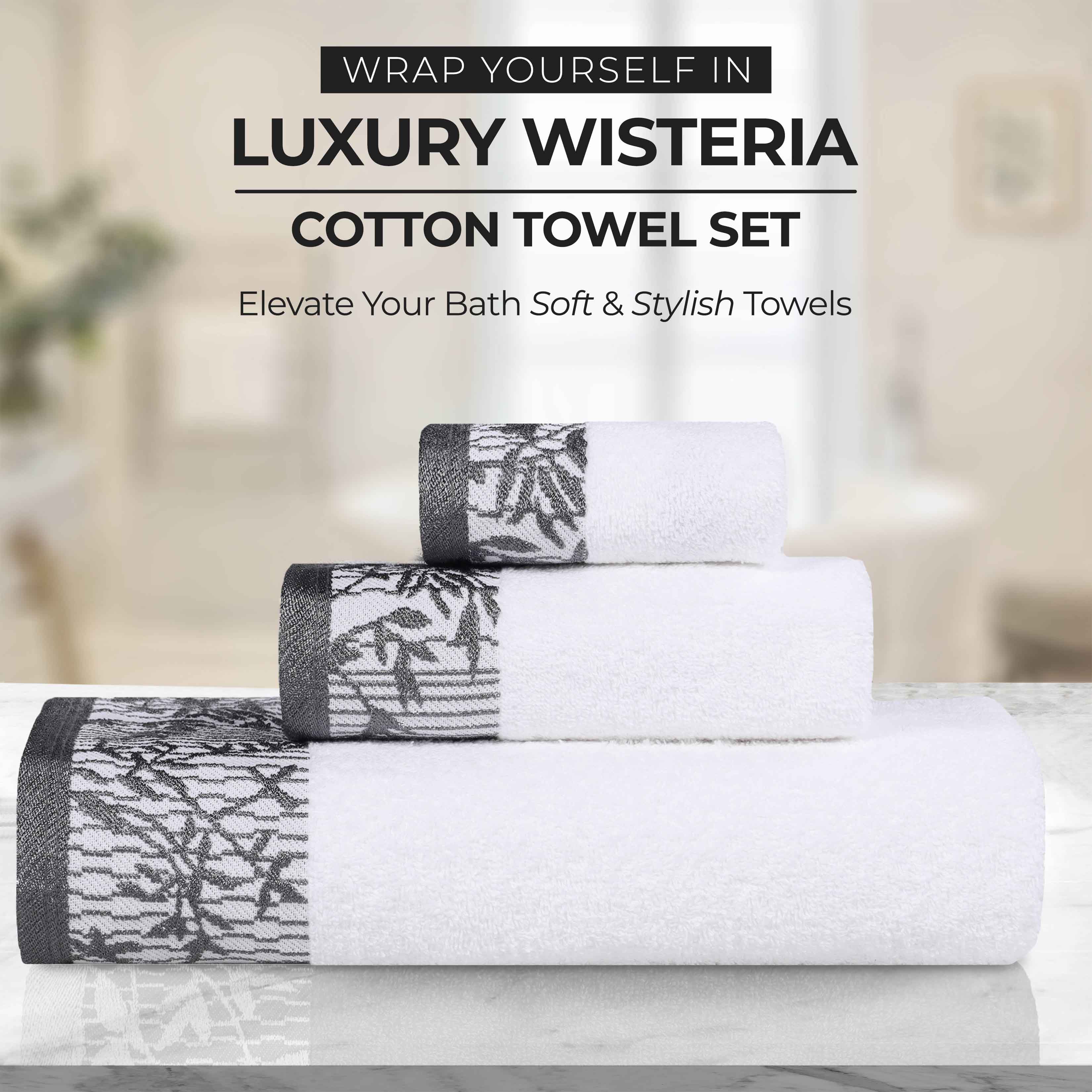 Wisteria Cotton Floral Embroidered Jacquard Border 8-Piece Towel Set - Blue Nile Mills