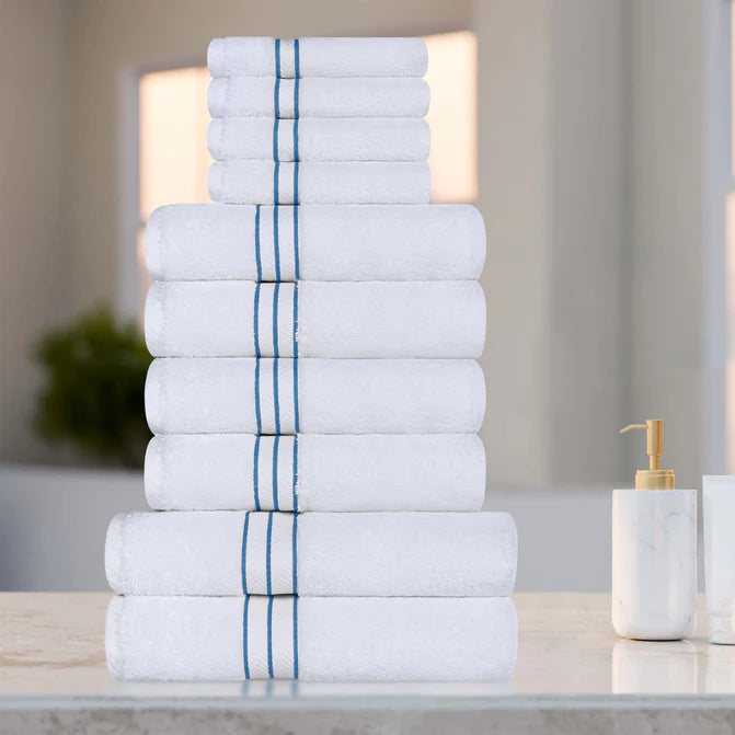 Turkish Cotton Ultra-Plush Solid 10-Piece Highly Absorbent Towel Set - Blue Nile Mills
