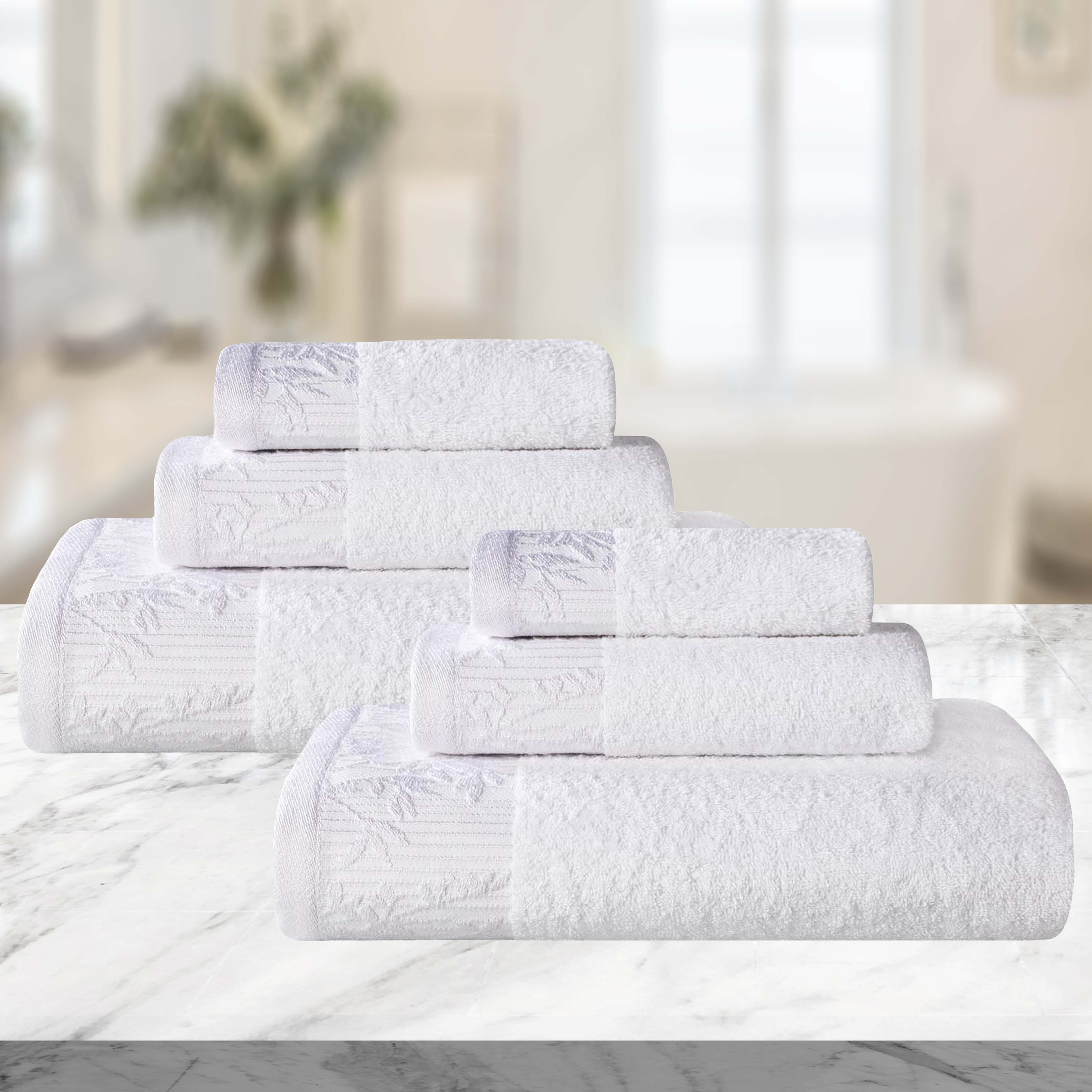 Wisteria Cotton Floral Embroidered Jacquard Border 6-Piece Towel Set - Blue Nile Mills