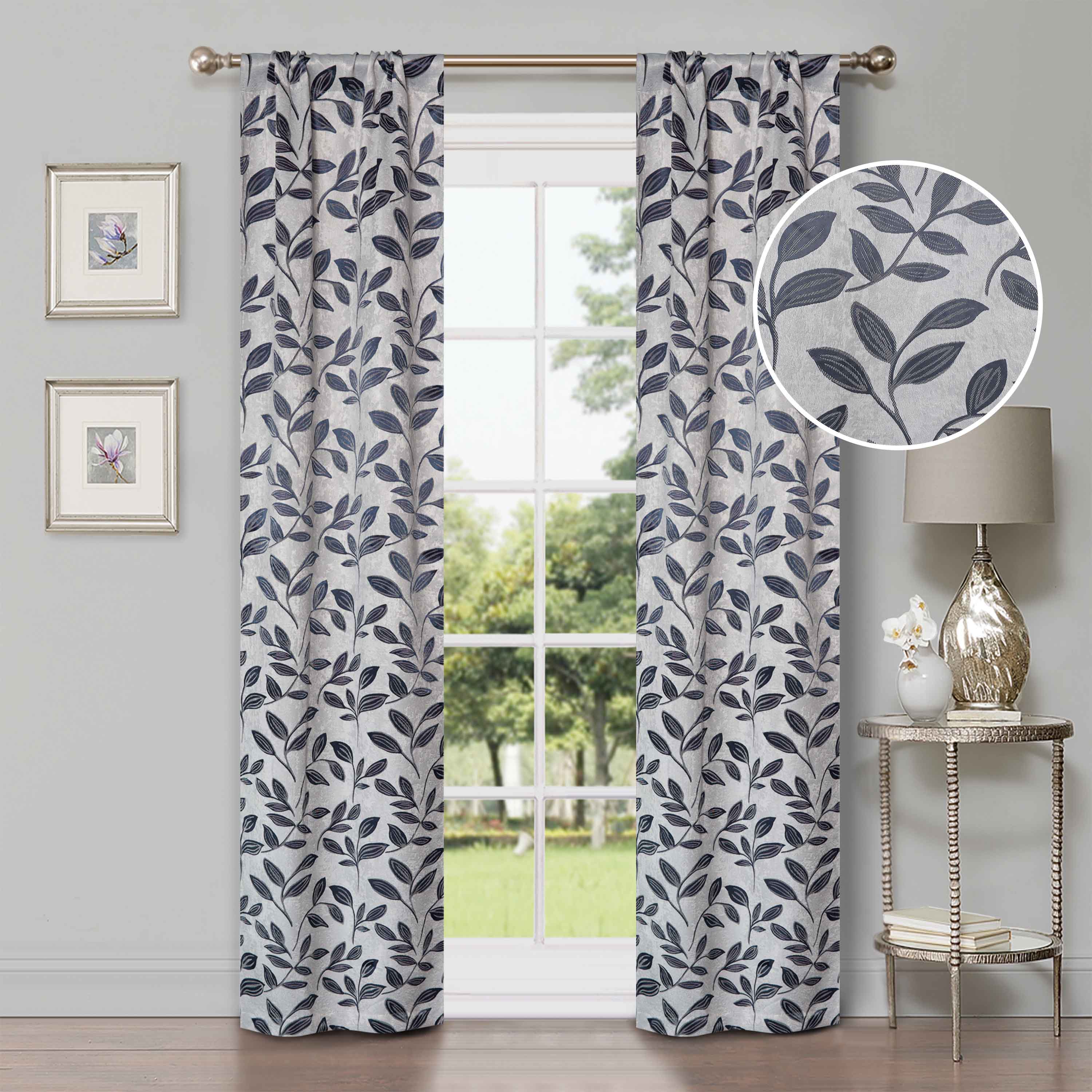 Leaves Rod Pocket Room Darkening Blackout Curtains, Set of 2 - Blue Nile Mills