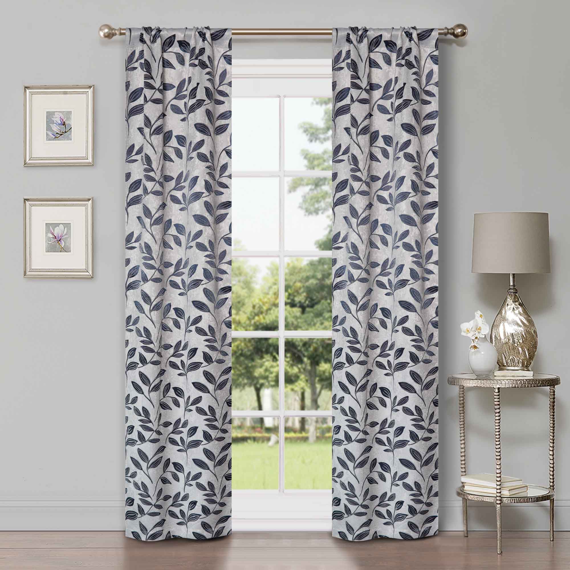 Leaves Rod Pocket Room Darkening Blackout Curtains, Set of 2 - Blue Nile Mills