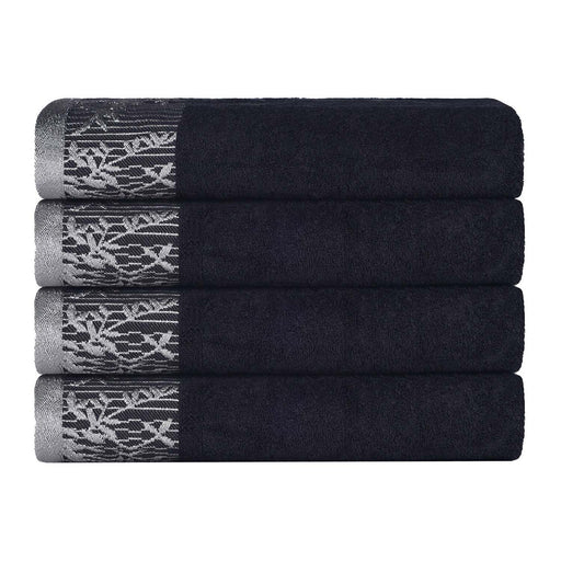 Wisteria Cotton loral Bohemian Embroidered Bath Towel Set Set of 4 - Black