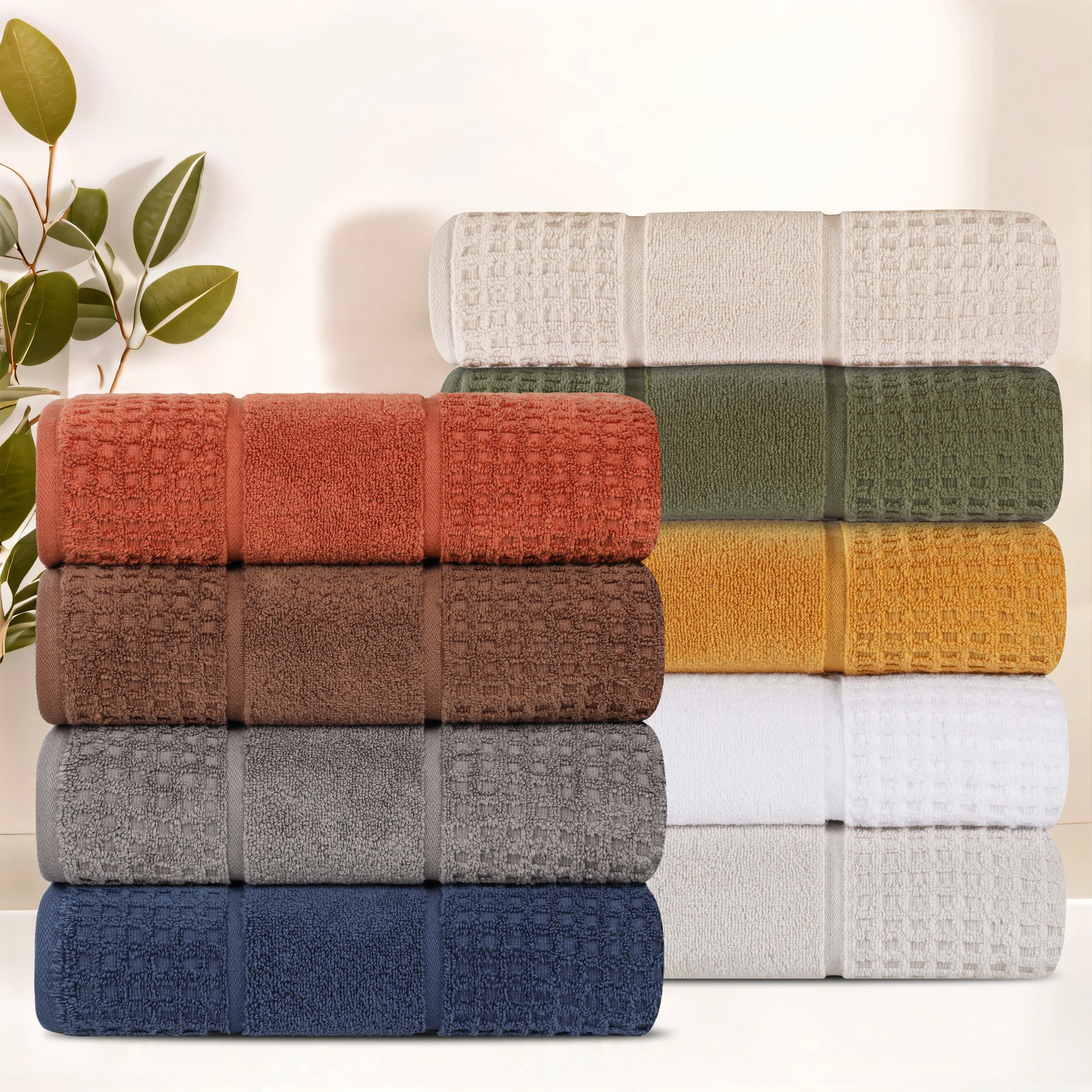 Zero Twist Cotton Waffle Honeycomb Soft Absorbent 8-Piece Towel Set - Blue Nile Mills