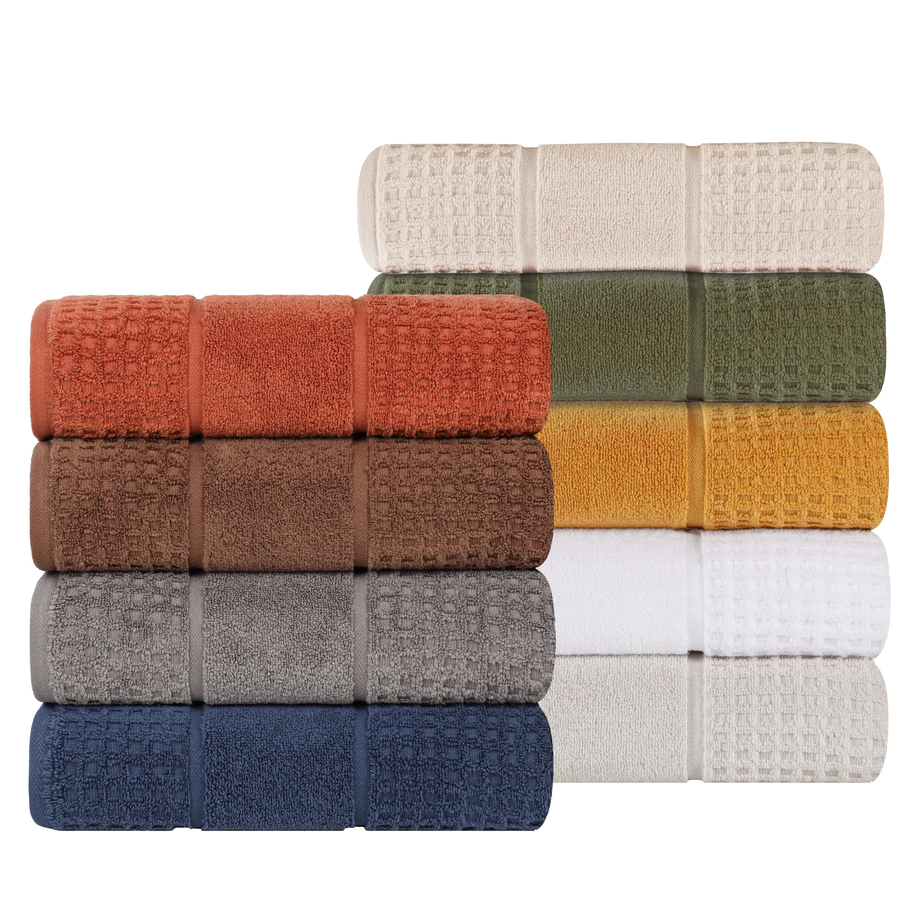 Zero Twist Cotton Waffle Honeycomb Soft Absorbent 12-Piece Towel Set - Blue Nile Mills