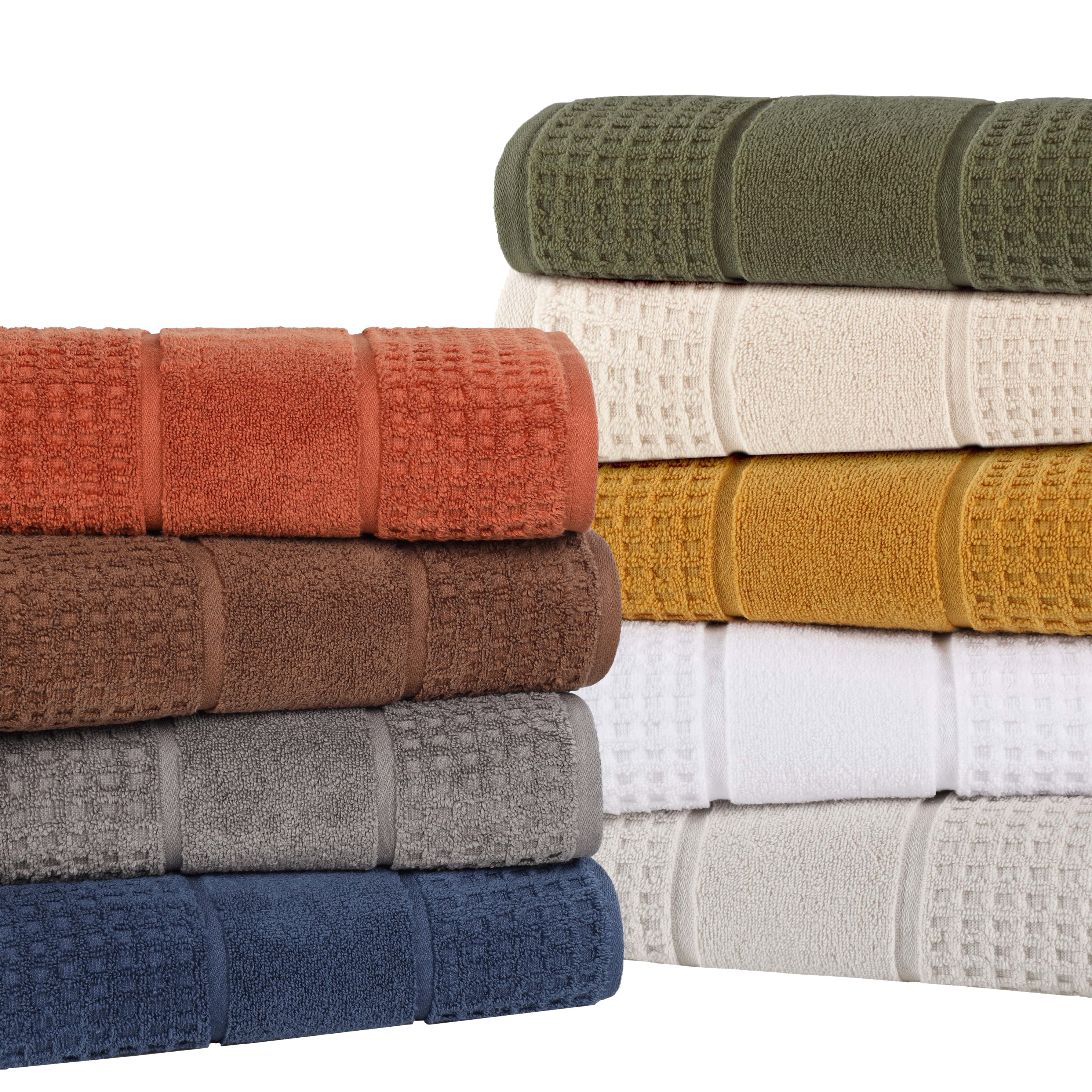 Zero Twist Cotton Waffle Honeycomb Soft Absorbent 12-Piece Towel Set - Blue Nile Mills