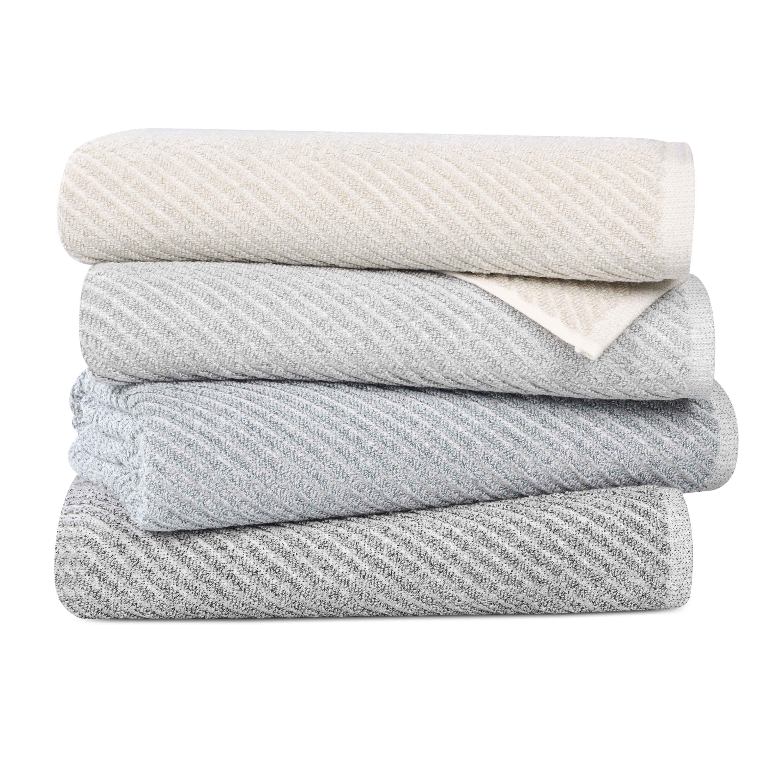 Amelia Cotton Blend Diagonal Stripes Hand Towels, Set of 6 - Blue Nile Mills