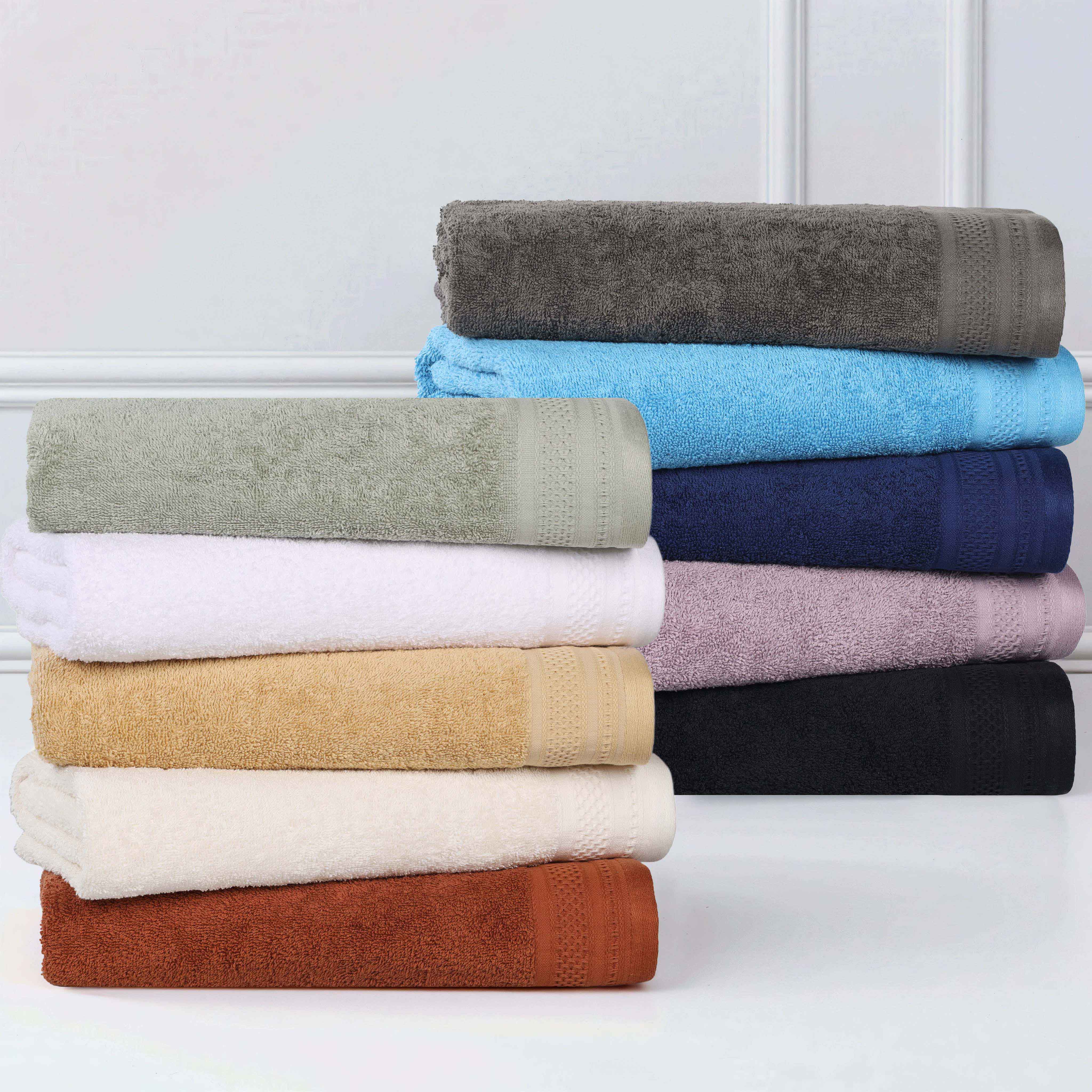 Honeycomb Textured Waffle Border Luxury Cotton Hand Towels, Set of 6 - Blue Nile Mills