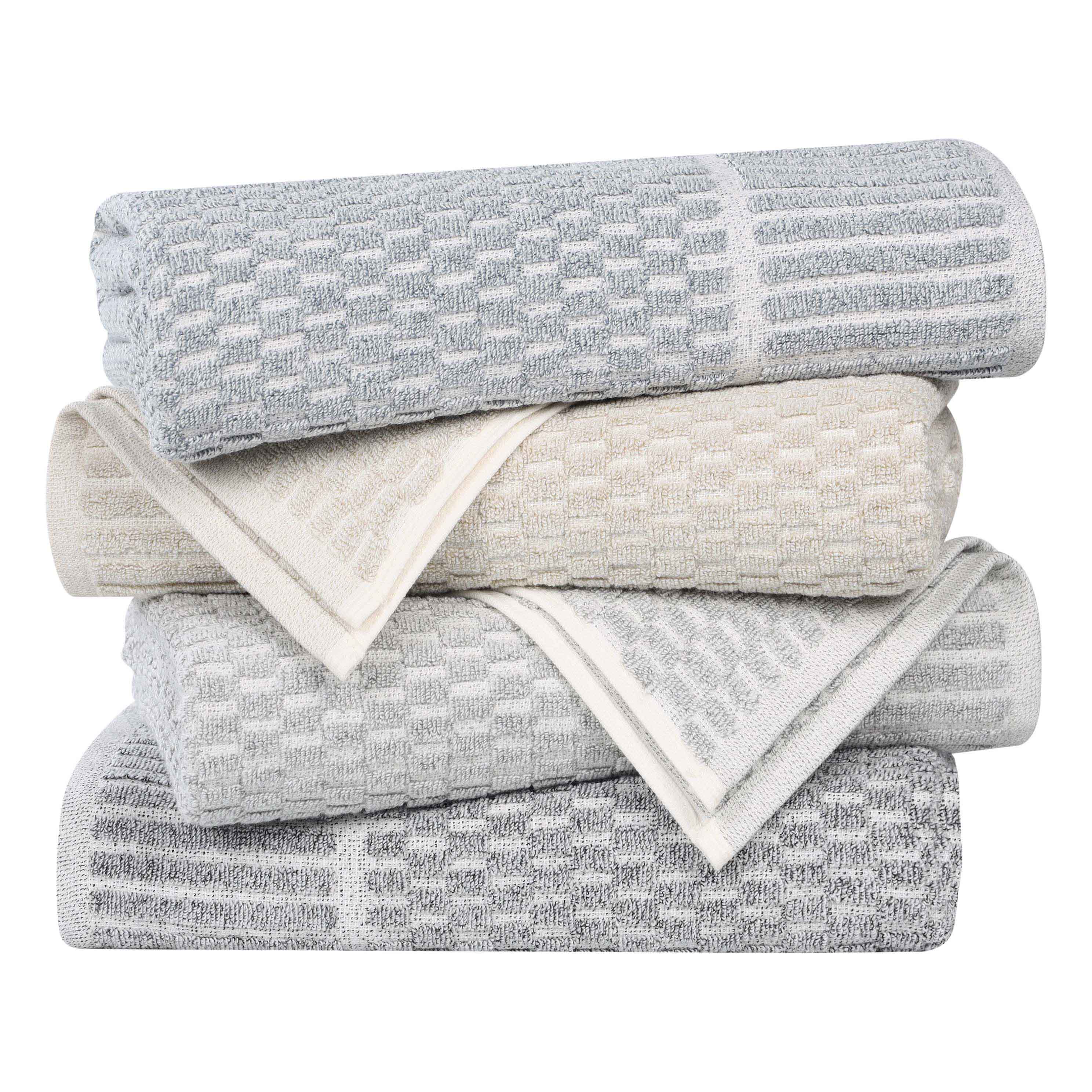 Juno Cotton Blend Medium Weight Checkered Border Hand Towels, Set of 6 - Blue Nile Mills