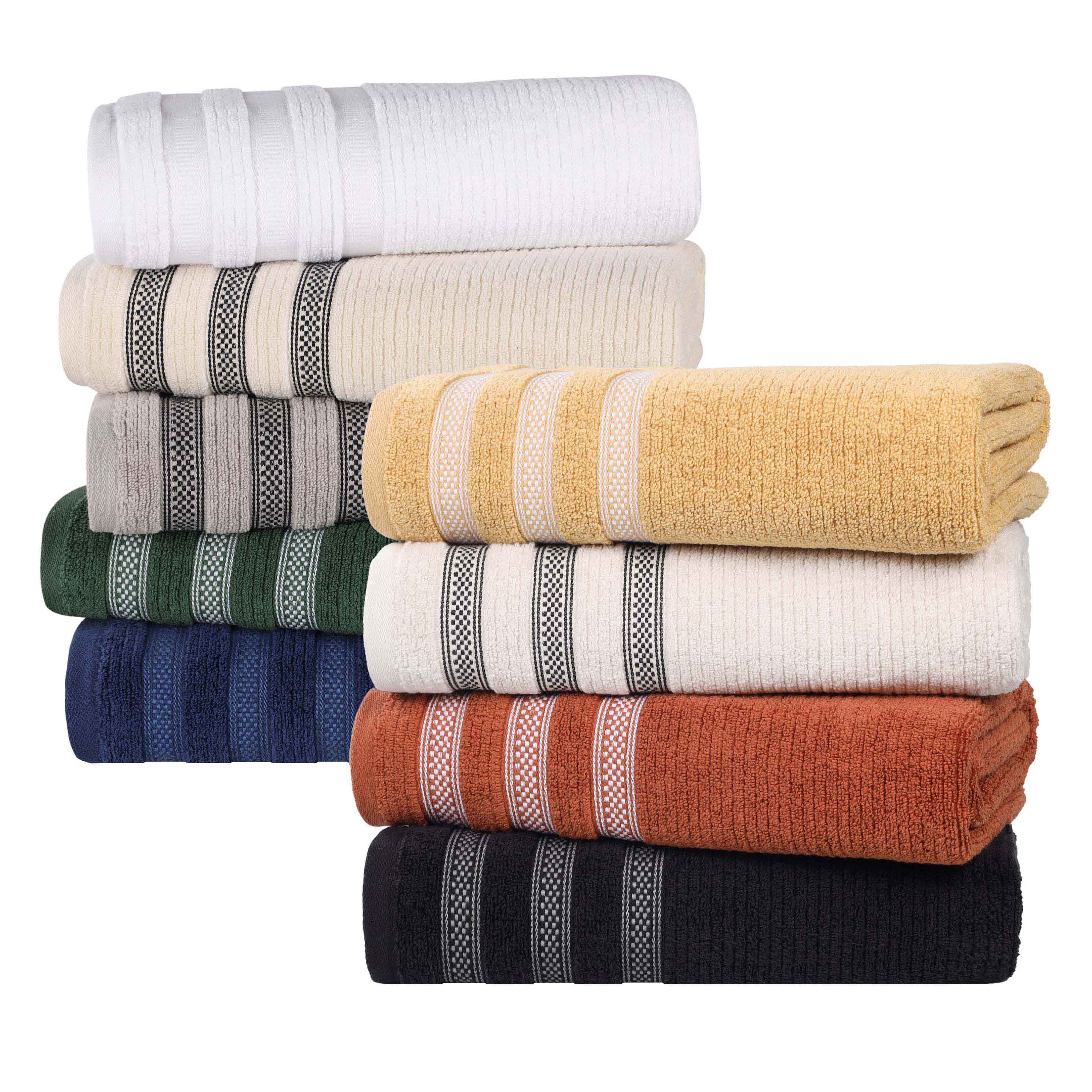 Zero Twist Cotton Ribbed Geometric Border Plush 9 Piece Towel Set - Blue Nile Mills