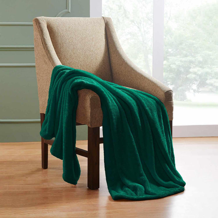 Fleece Plush Medium Weight Fluffy Soft Decorative Solid Blanket - EverGreen