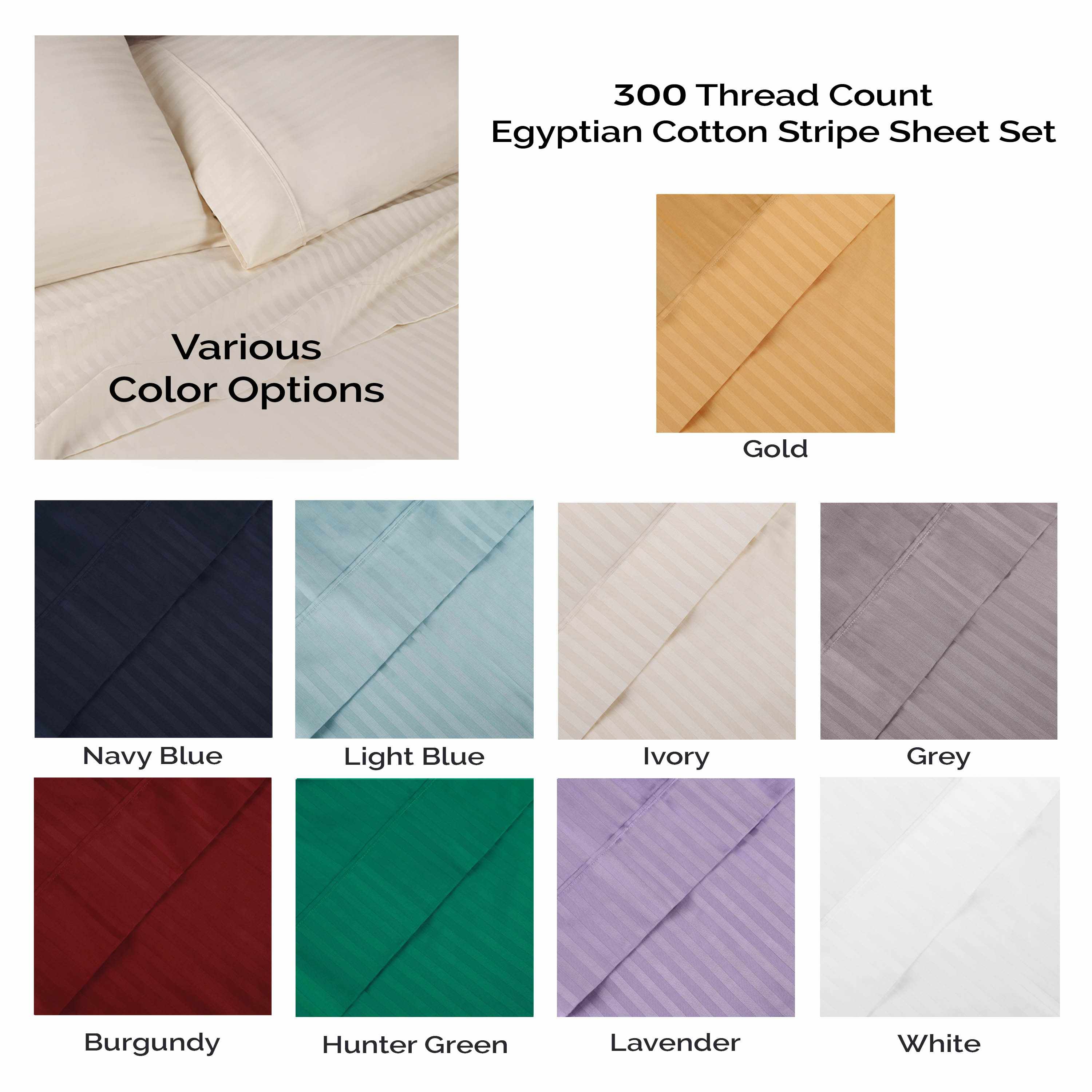 Egyptian Cotton 300 Thread Count Striped Deep Pocket Sheet Set - Blue Nile Mills