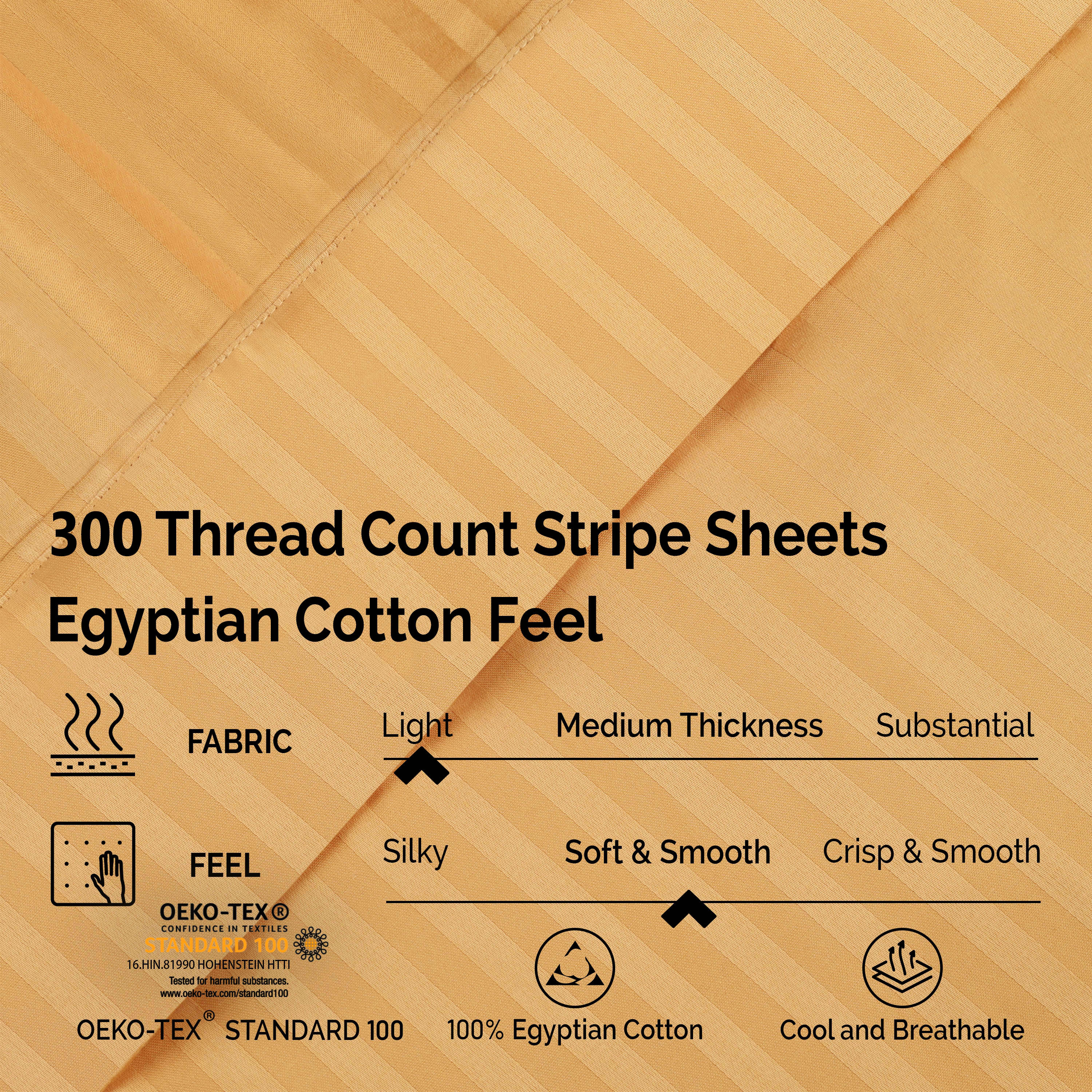 Egyptian Cotton 300 Thread Count Striped Deep Pocket Sheet Set - Blue Nile Mills