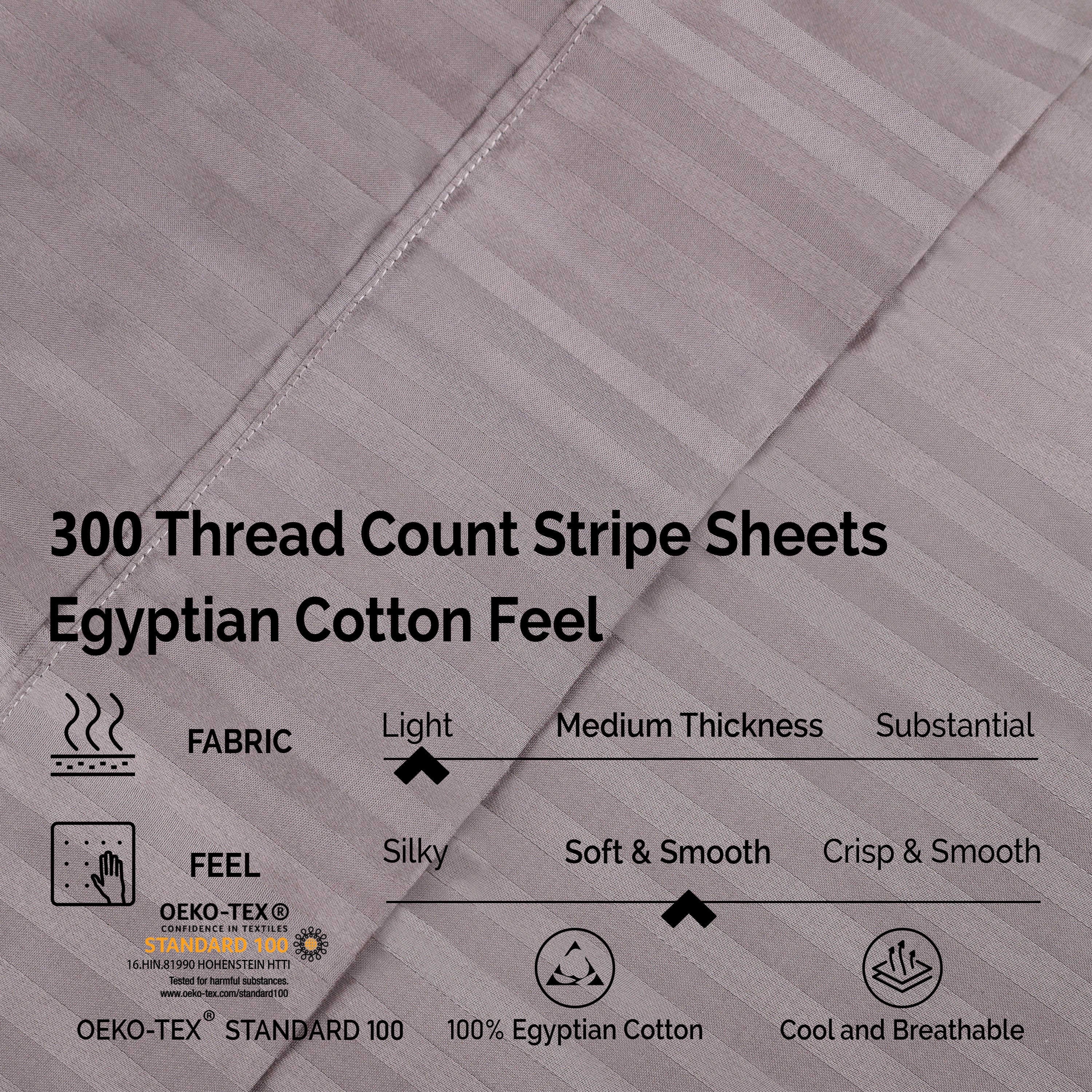 Egyptian Cotton 300 Thread Count Striped Deep Pocket Sheet Set - Blue Nile Mills