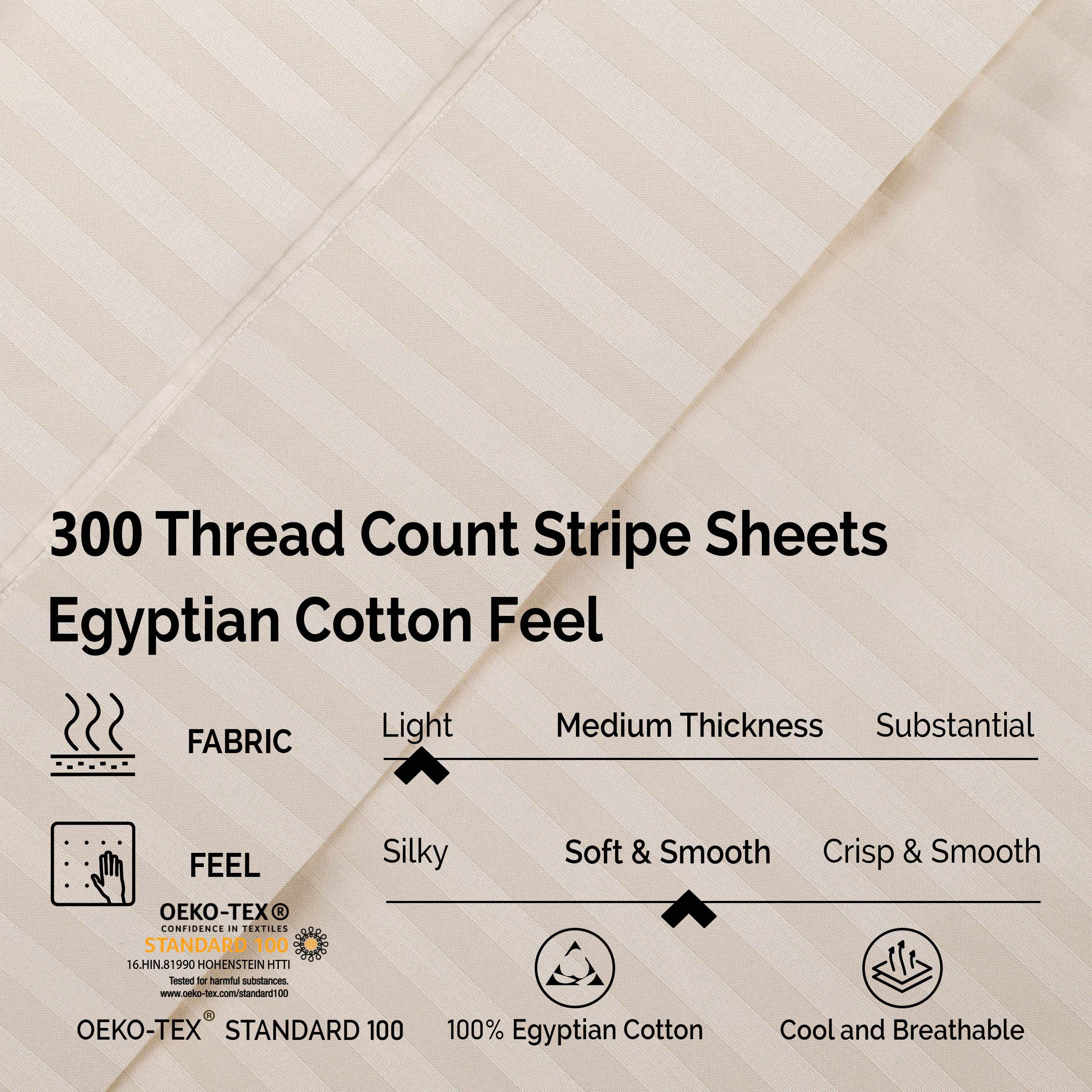 Egyptian Cotton 300 Thread Count Striped Deep Pocket Sheet Set - Blue Nile Mills