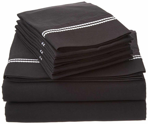 4-Piece Sheet Set With 2-Line Embroidery, Duvets covers OR Pillowcases - Black/White