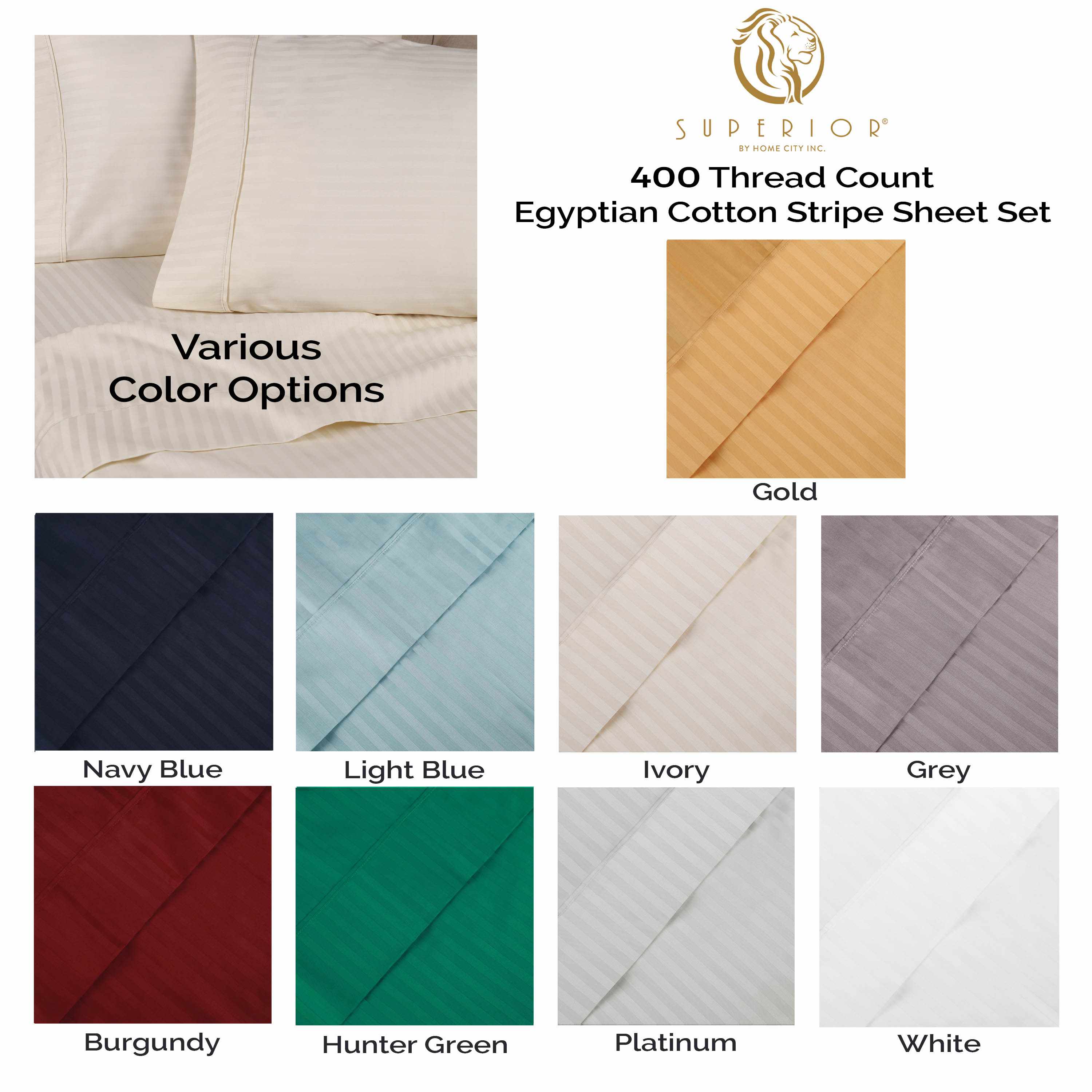 Egyptian Cotton 400 Thread Count Striped Deep Pocket Sheet Set - Blue Nile Mills