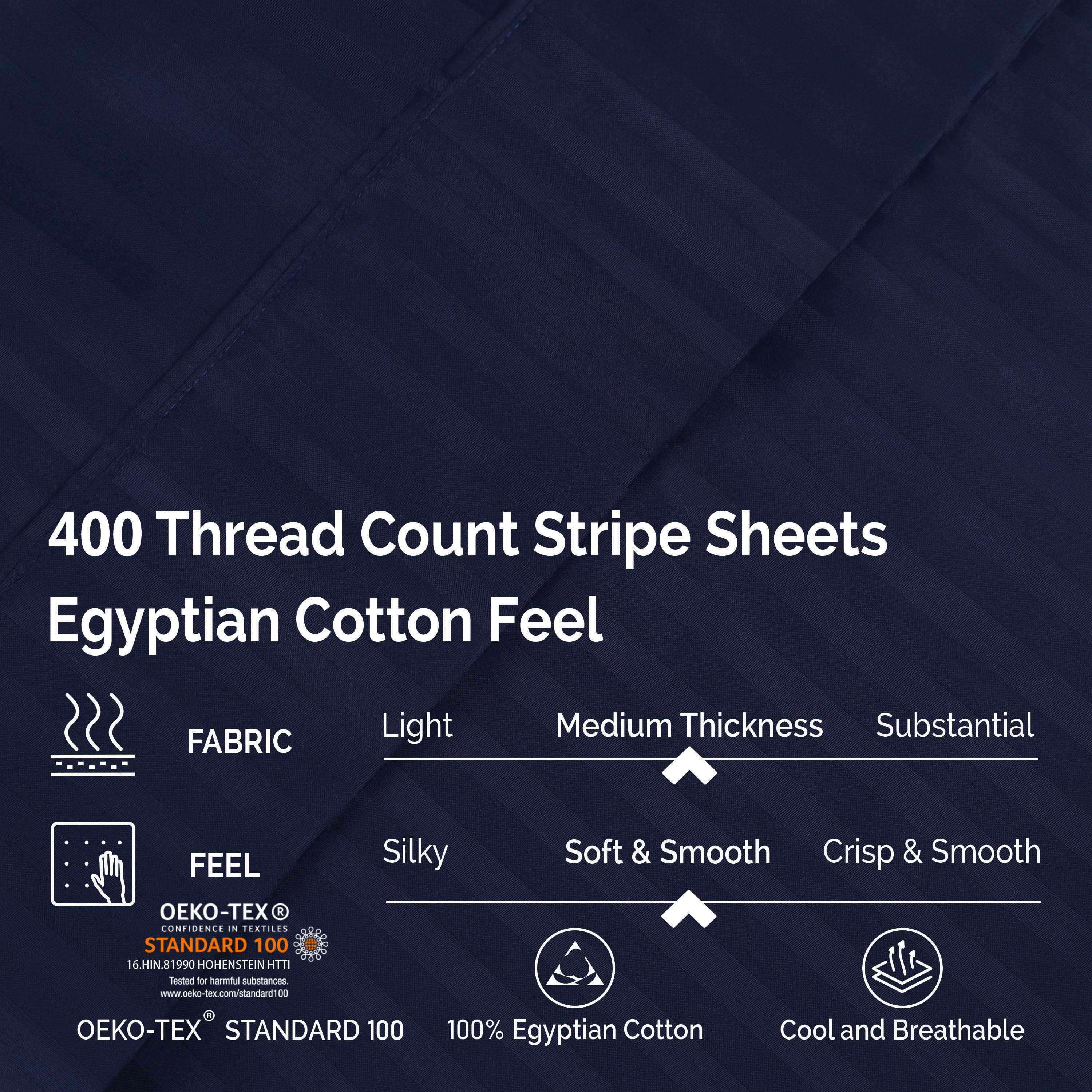 Egyptian Cotton 400 Thread Count Striped Deep Pocket Sheet Set - Blue Nile Mills