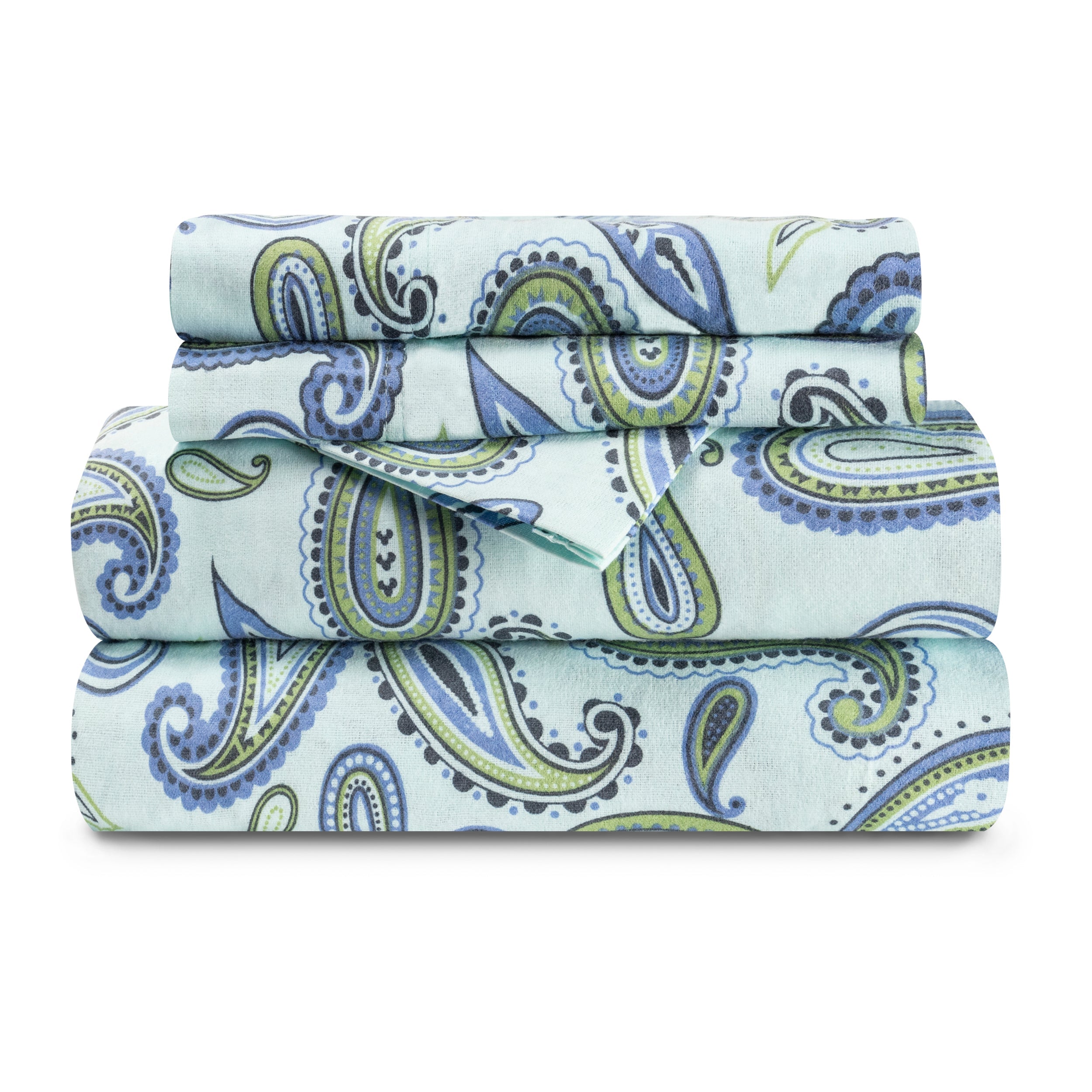 Flannel Cotton Floral Paisley Deep Pocket Bed Sheet Set - Blue Nile Mills