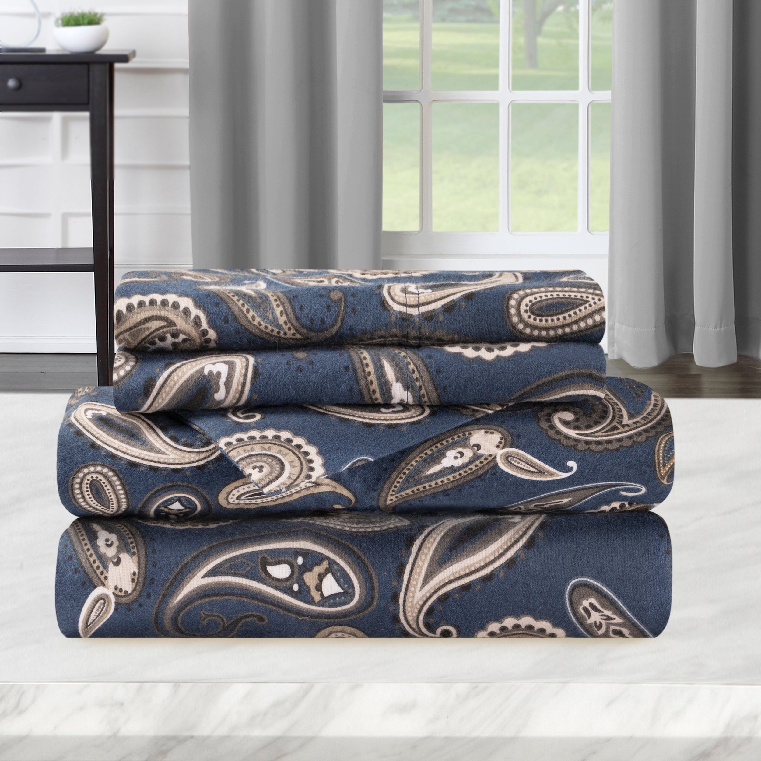Flannel Cotton Floral Paisley Deep Pocket Bed Sheet Set - Blue Nile Mills