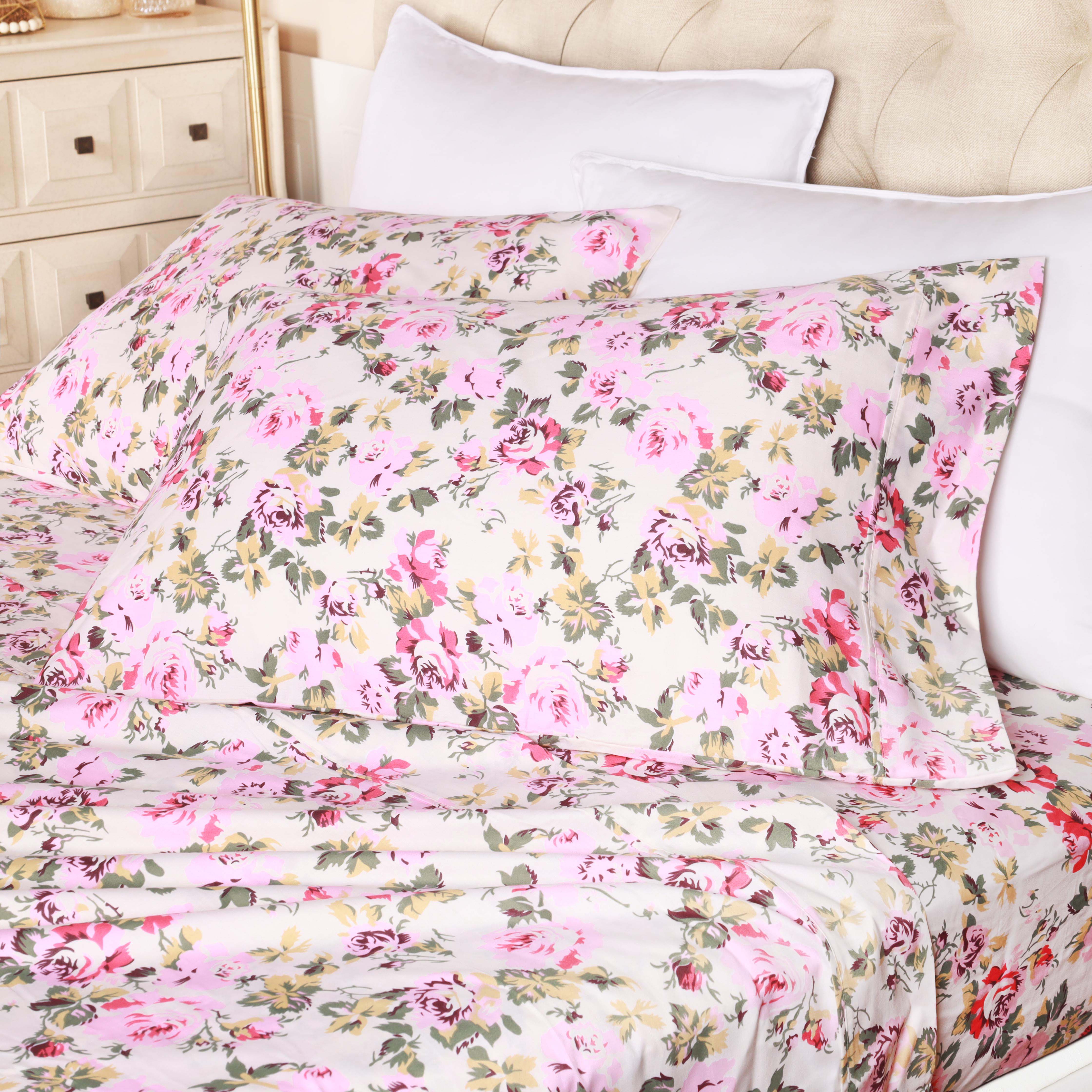 300 Thread Count Cotton Vintage Solid Or Floral Bellflower Sheet Set - Blue Nile Mills