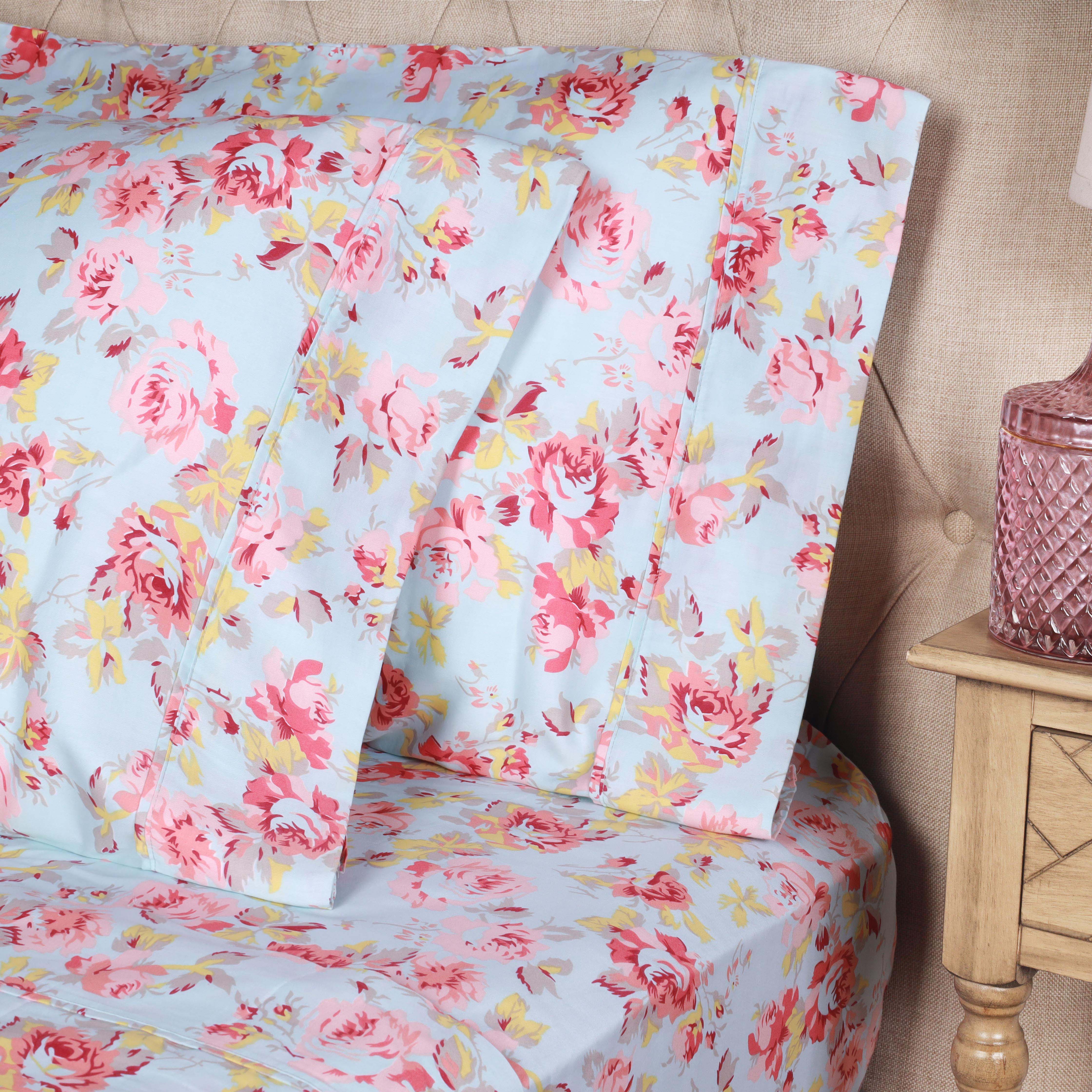 300 Thread Count Cotton Vintage Solid Or Floral Bellflower Sheet Set - Blue Nile Mills