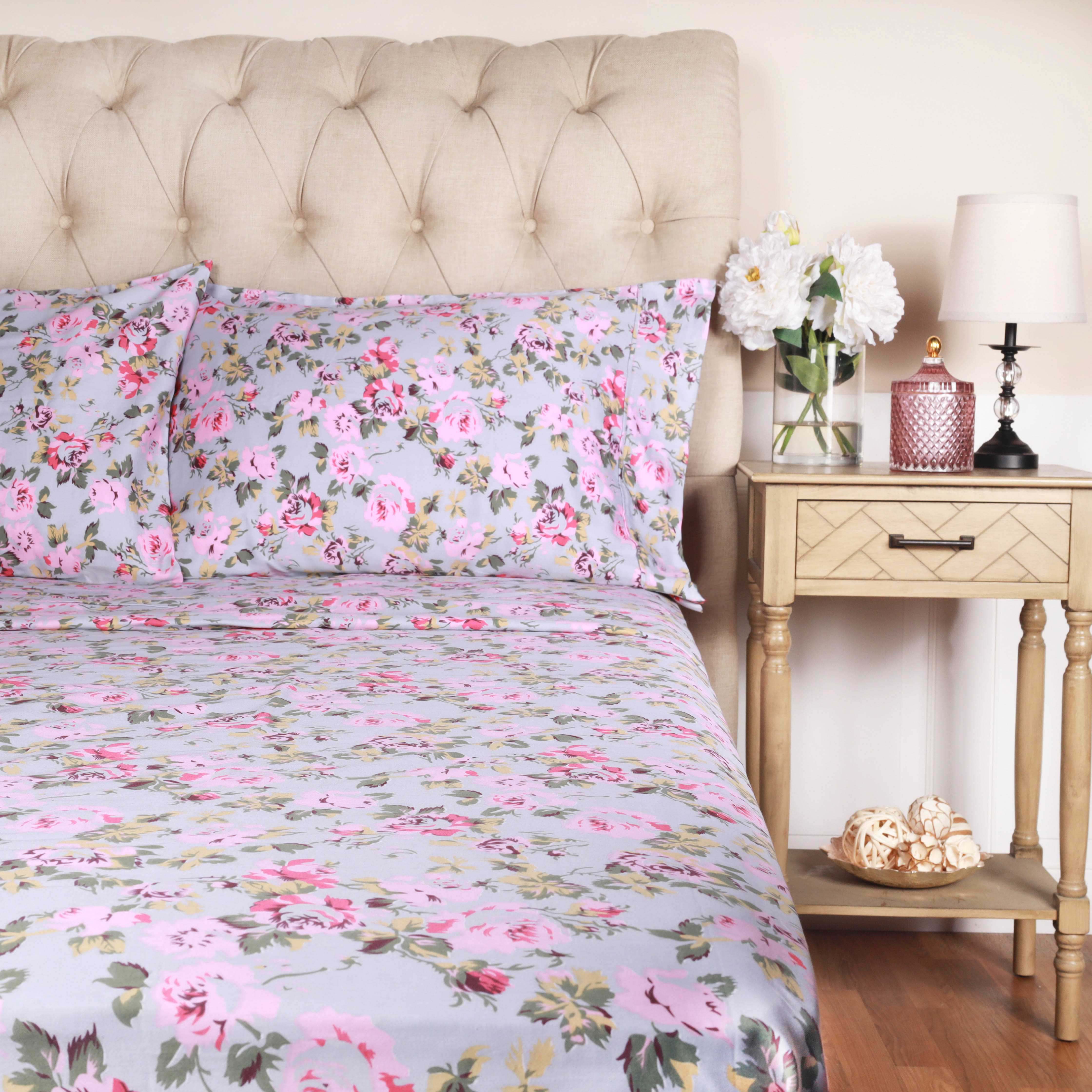 300 Thread Count Cotton Vintage Solid Or Floral Bellflower Sheet Set - Blue Nile Mills