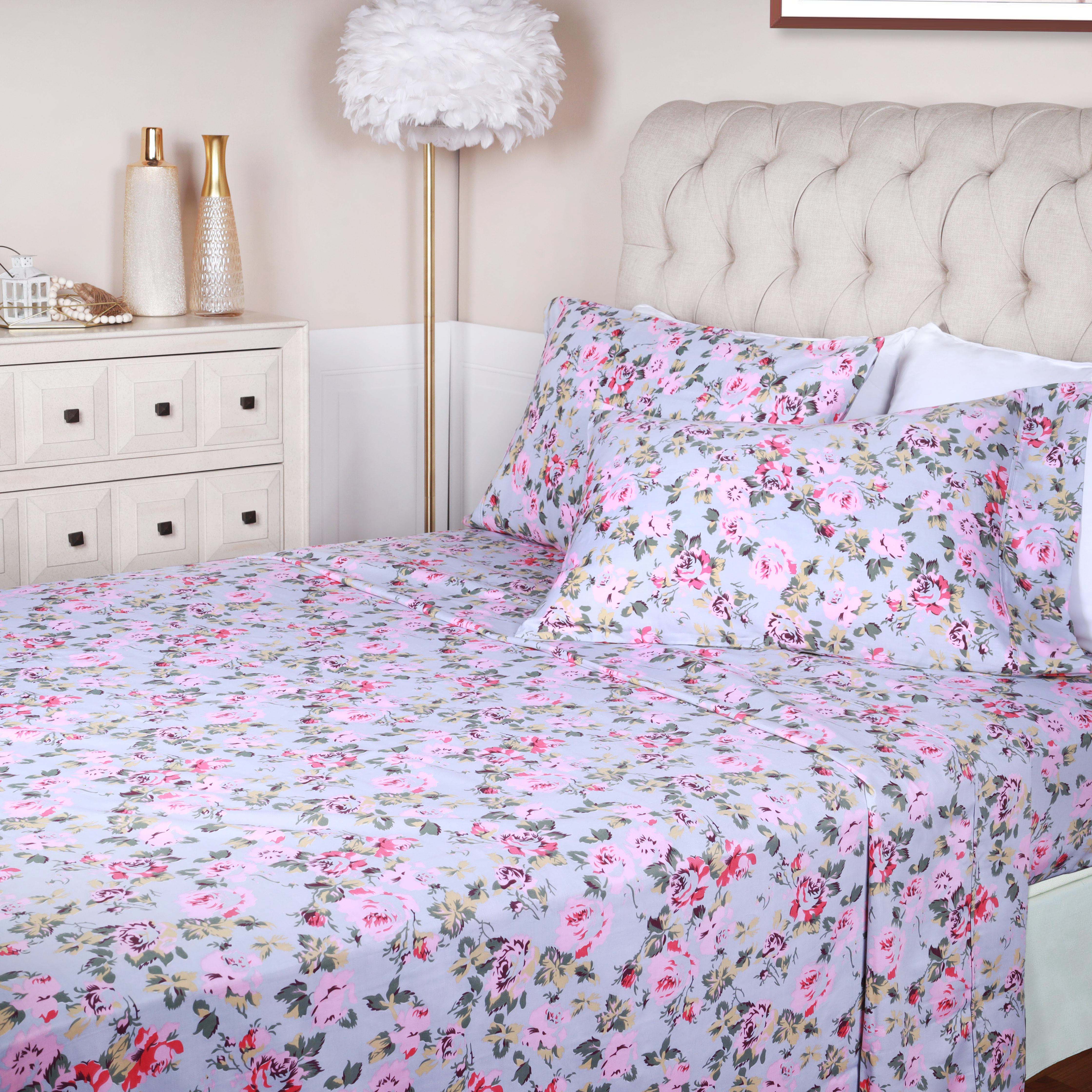 300 Thread Count Cotton Vintage Solid Or Floral Bellflower Sheet Set - Blue Nile Mills