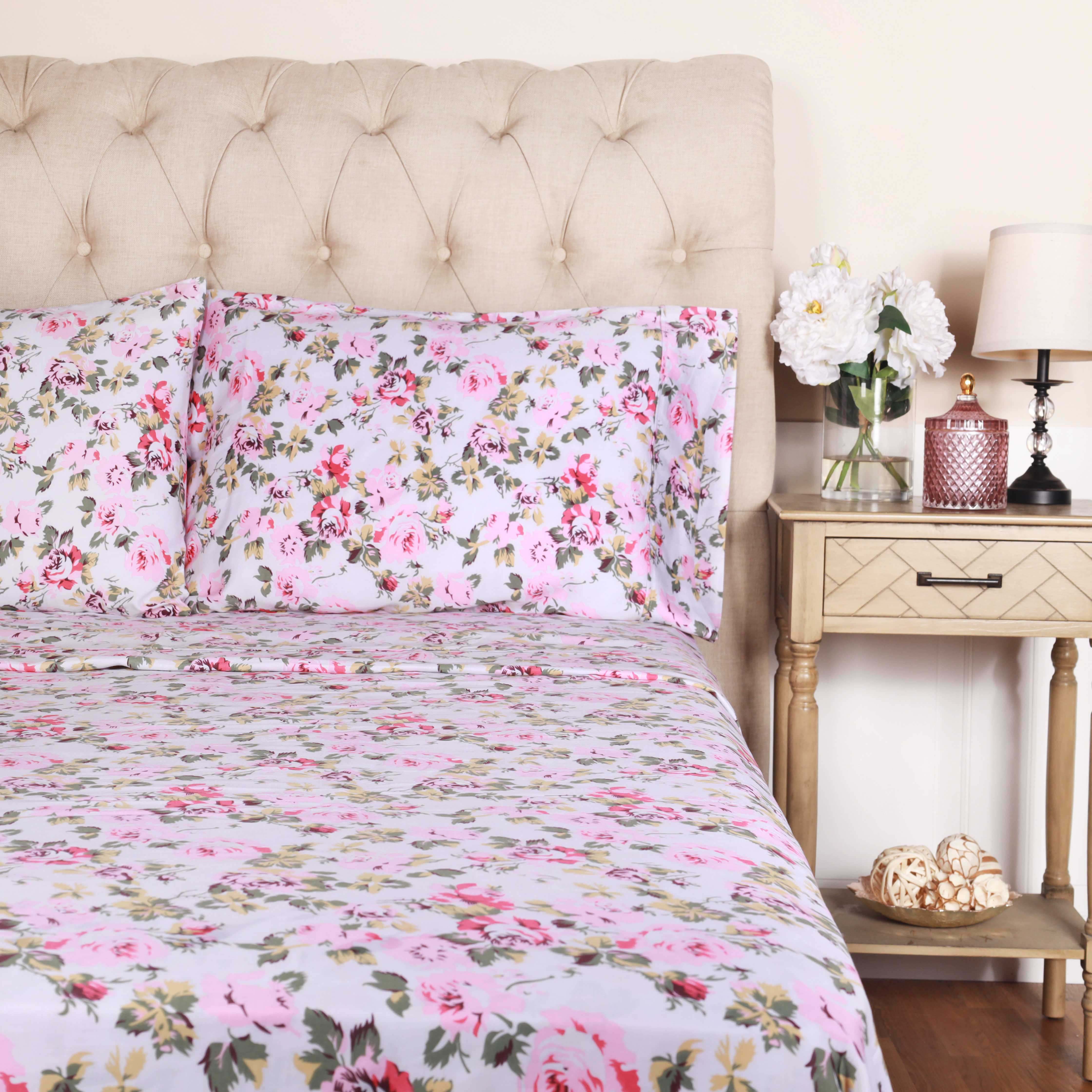 300 Thread Count Cotton Vintage Solid Or Floral Bellflower Sheet Set - Blue Nile Mills