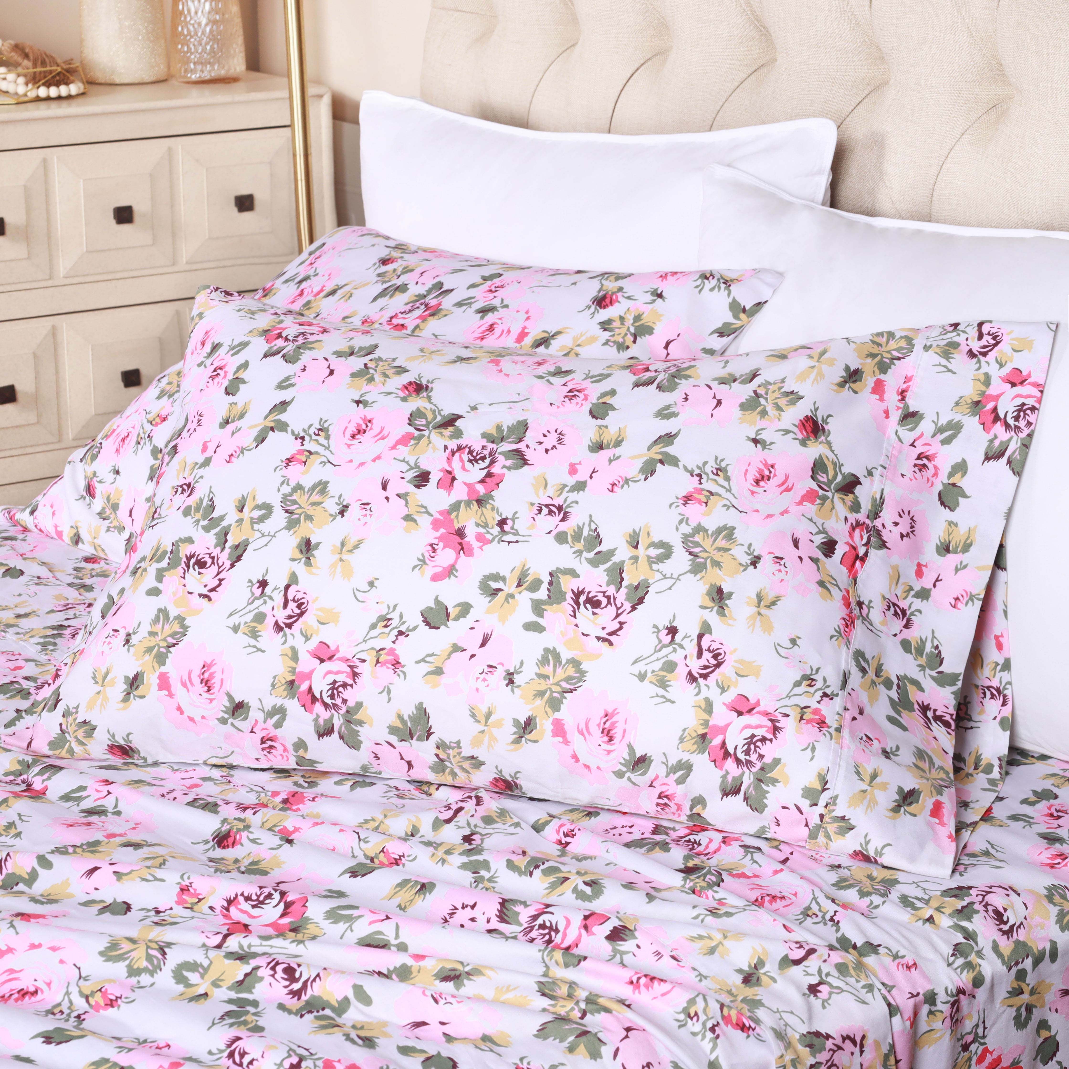 300 Thread Count Cotton Vintage Solid Or Floral Bellflower Sheet Set - Blue Nile Mills