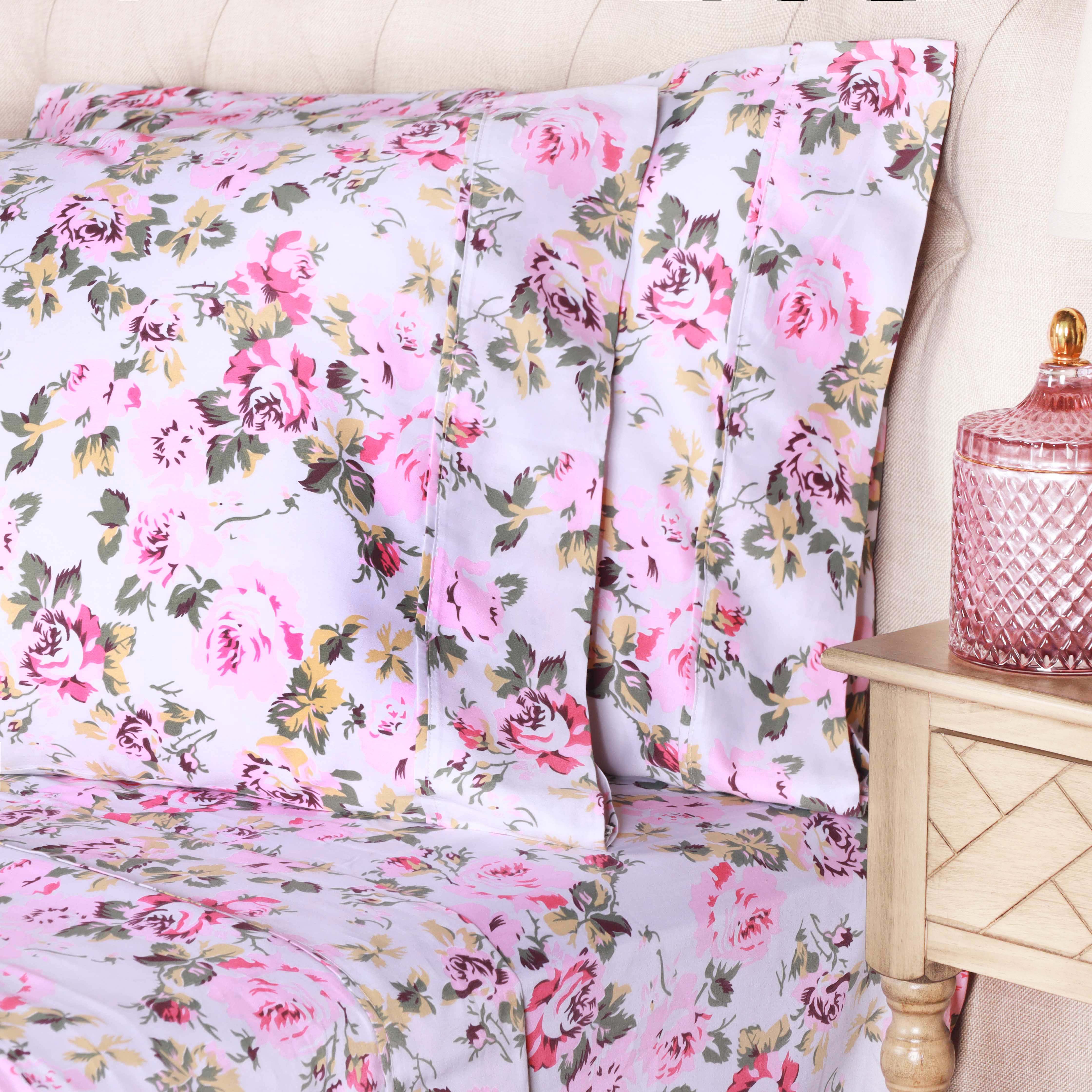 300 Thread Count Cotton Vintage Solid Or Floral Bellflower Sheet Set - Blue Nile Mills