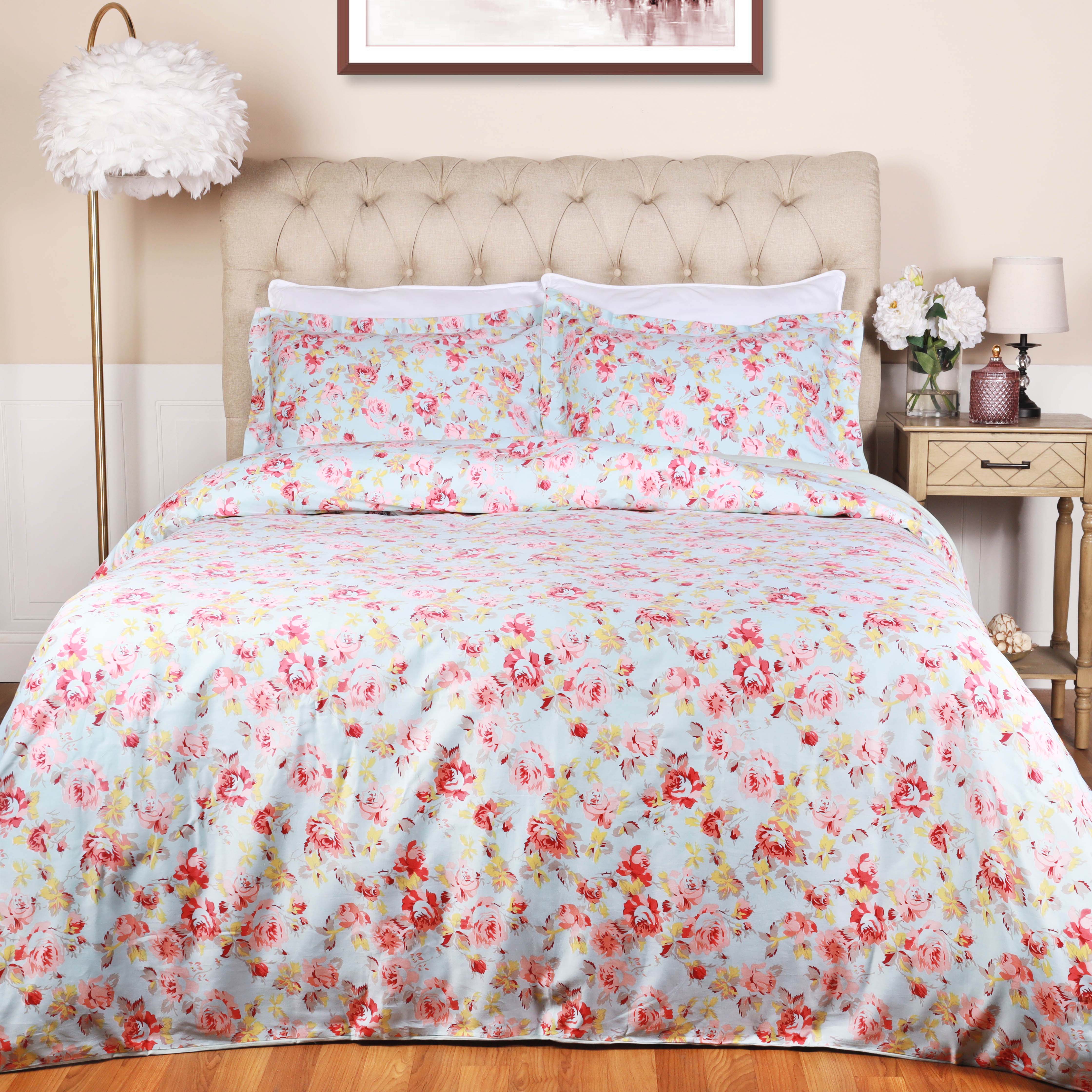 300 Thread Count Solid or Floral Cotton All Season Duvet Cover Set - Blue Nile Mills