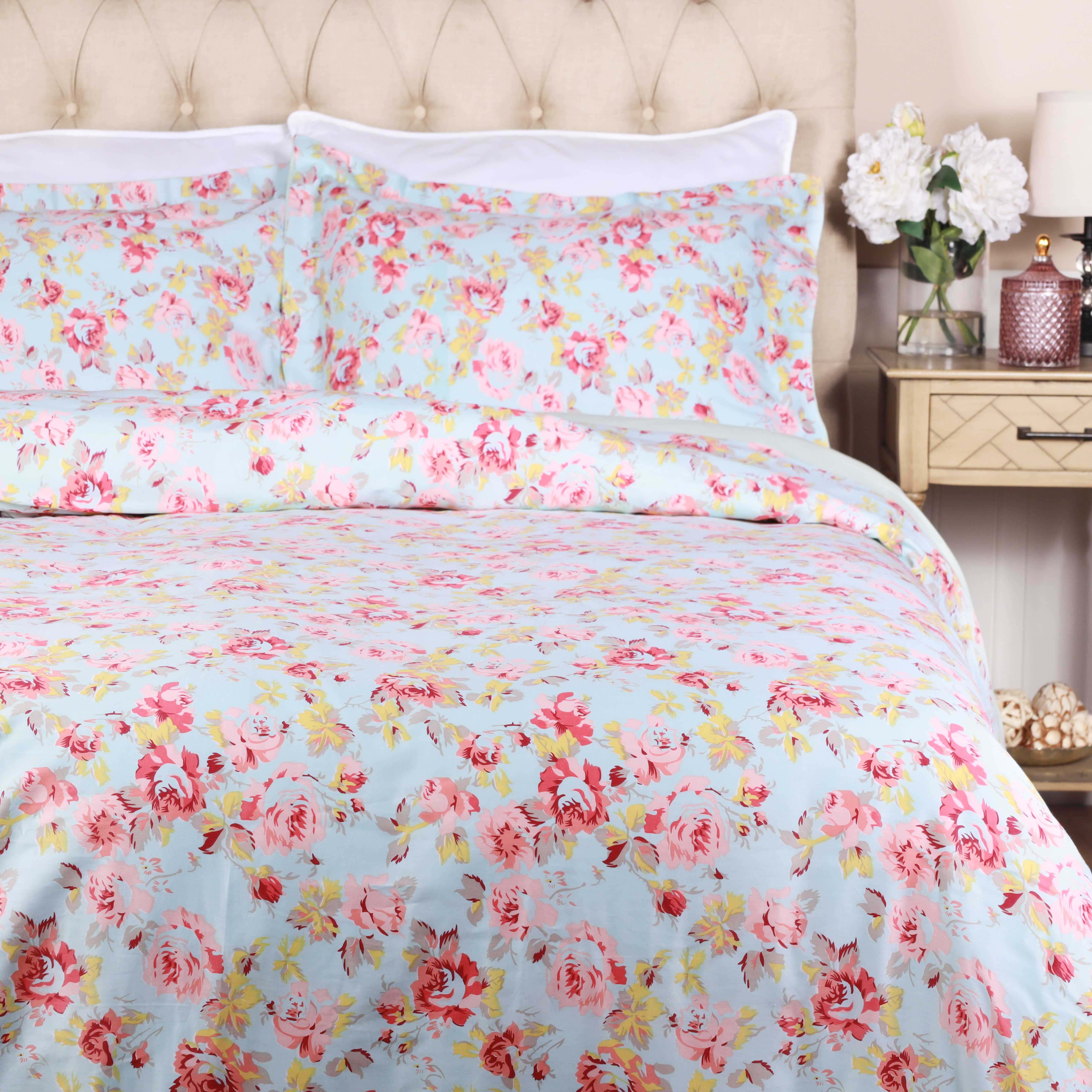 300 Thread Count Solid or Floral Cotton All Season Duvet Cover Set - Blue Nile Mills