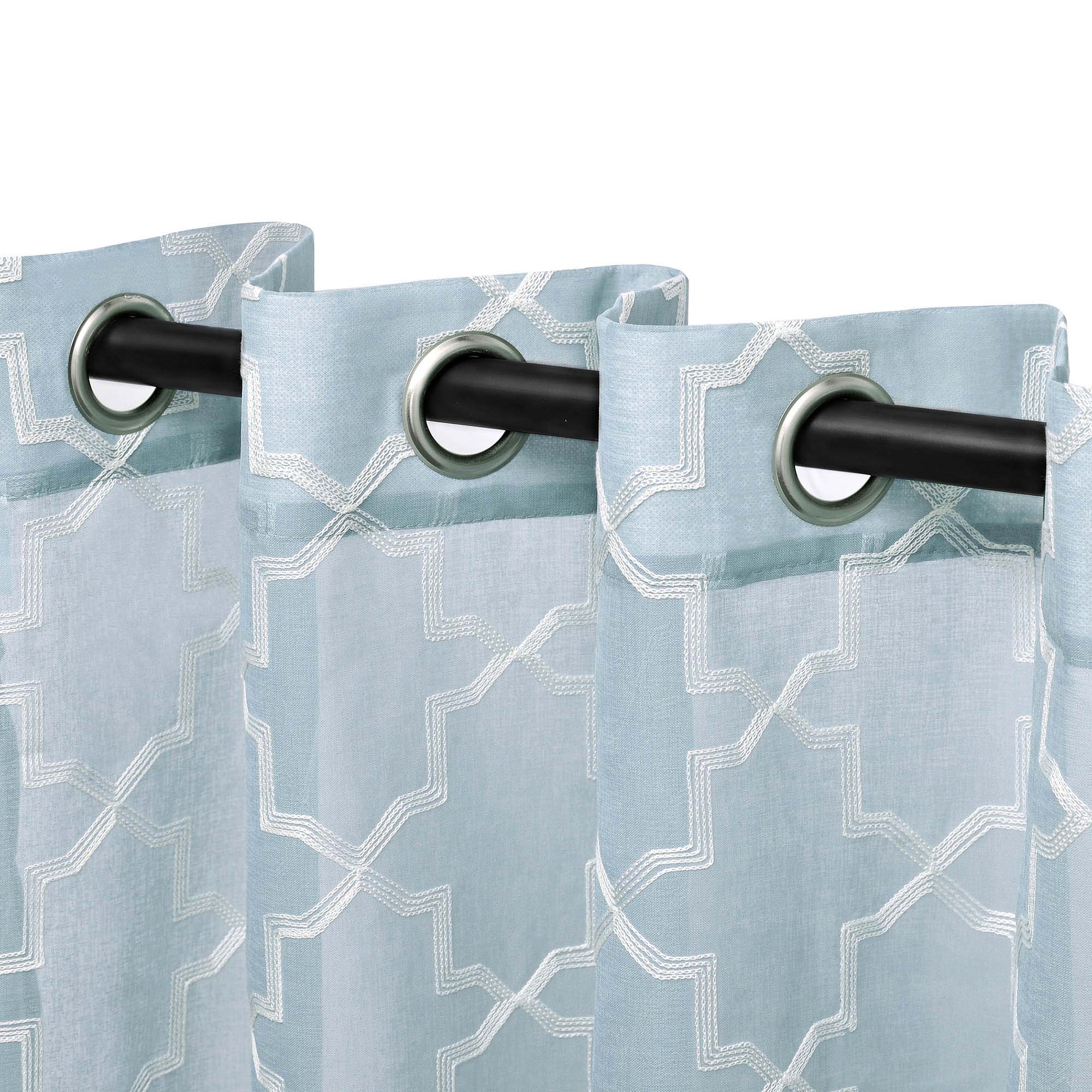 Embroidered Quatrefoil Semi Sheer 2 Piece Curtain Panel Set - Blue Nile Mills