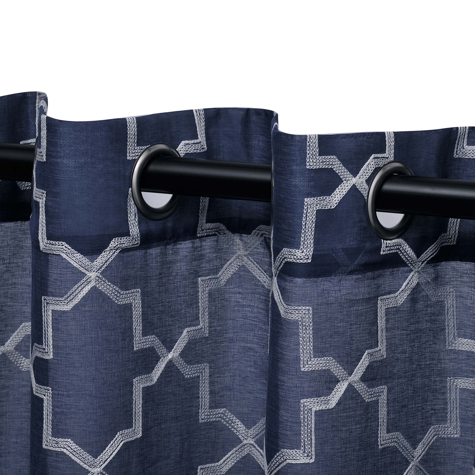 Embroidered Quatrefoil Semi Sheer 2 Piece Curtain Panel Set - Blue Nile Mills