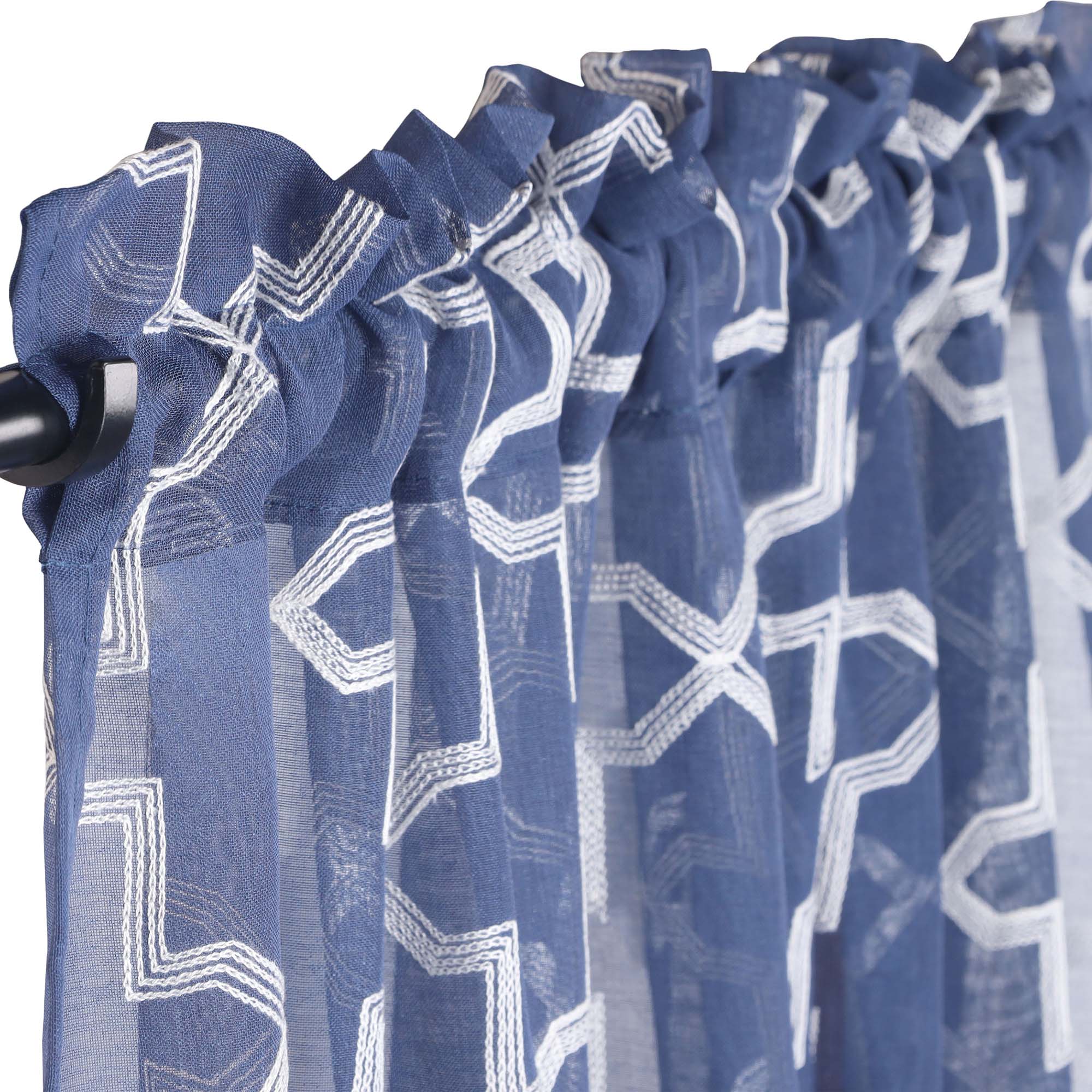Embroidered Quatrefoil Semi Sheer 2 Piece Curtain Panel Set - Blue Nile Mills