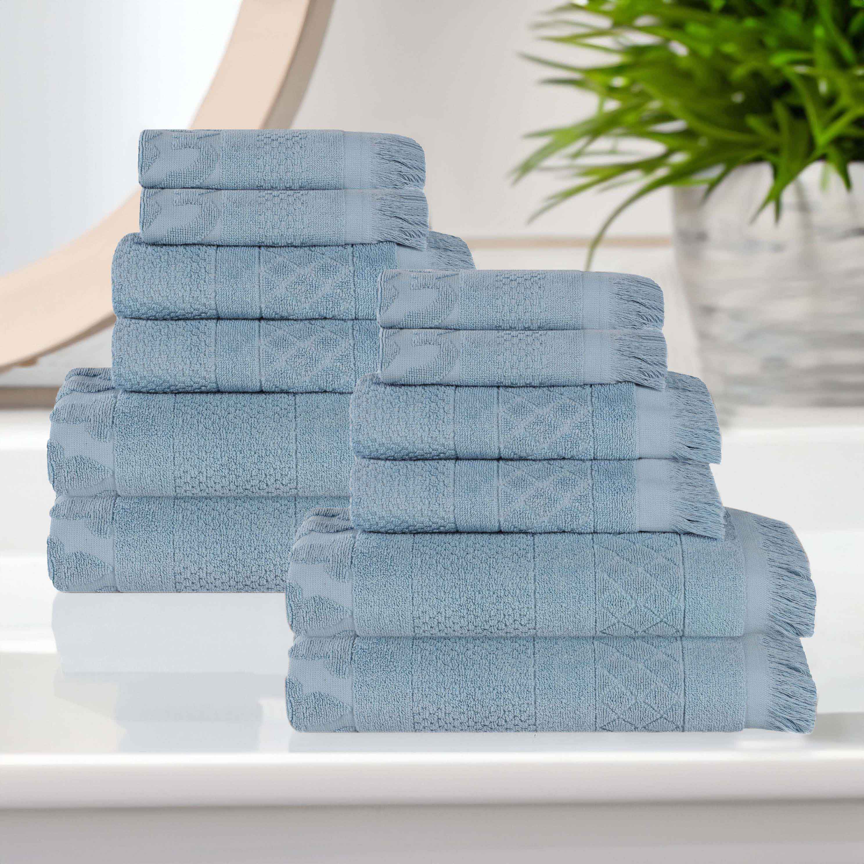 Rolla Cotton Geometric Jacquard Plush Soft Absorbent 12 Piece Towel Set - Blue Nile Mills