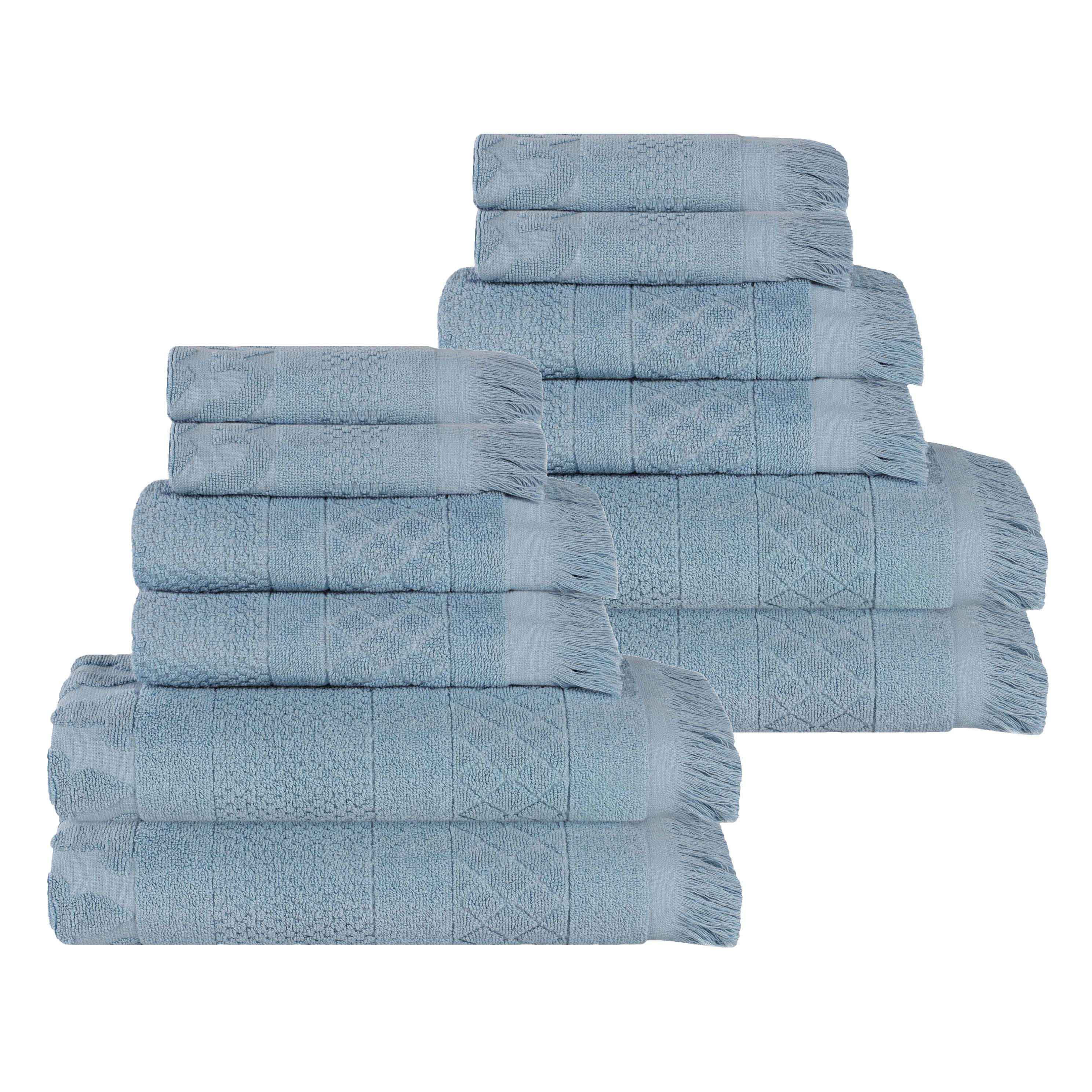 Rolla Cotton Geometric Jacquard Plush Soft Absorbent 12 Piece Towel Set - Blue Nile Mills