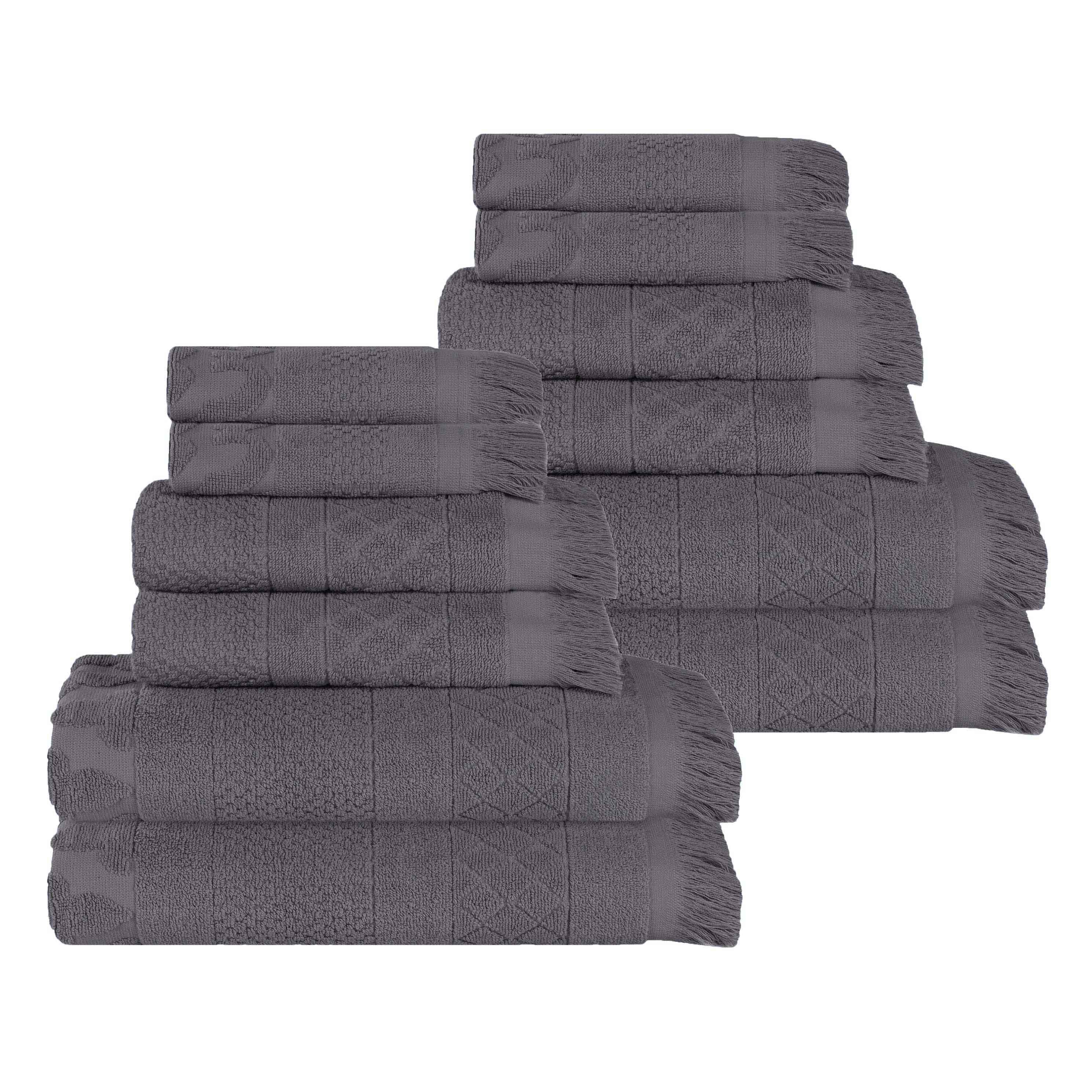 Rolla Cotton Geometric Jacquard Plush Soft Absorbent 12 Piece Towel Set - Blue Nile Mills
