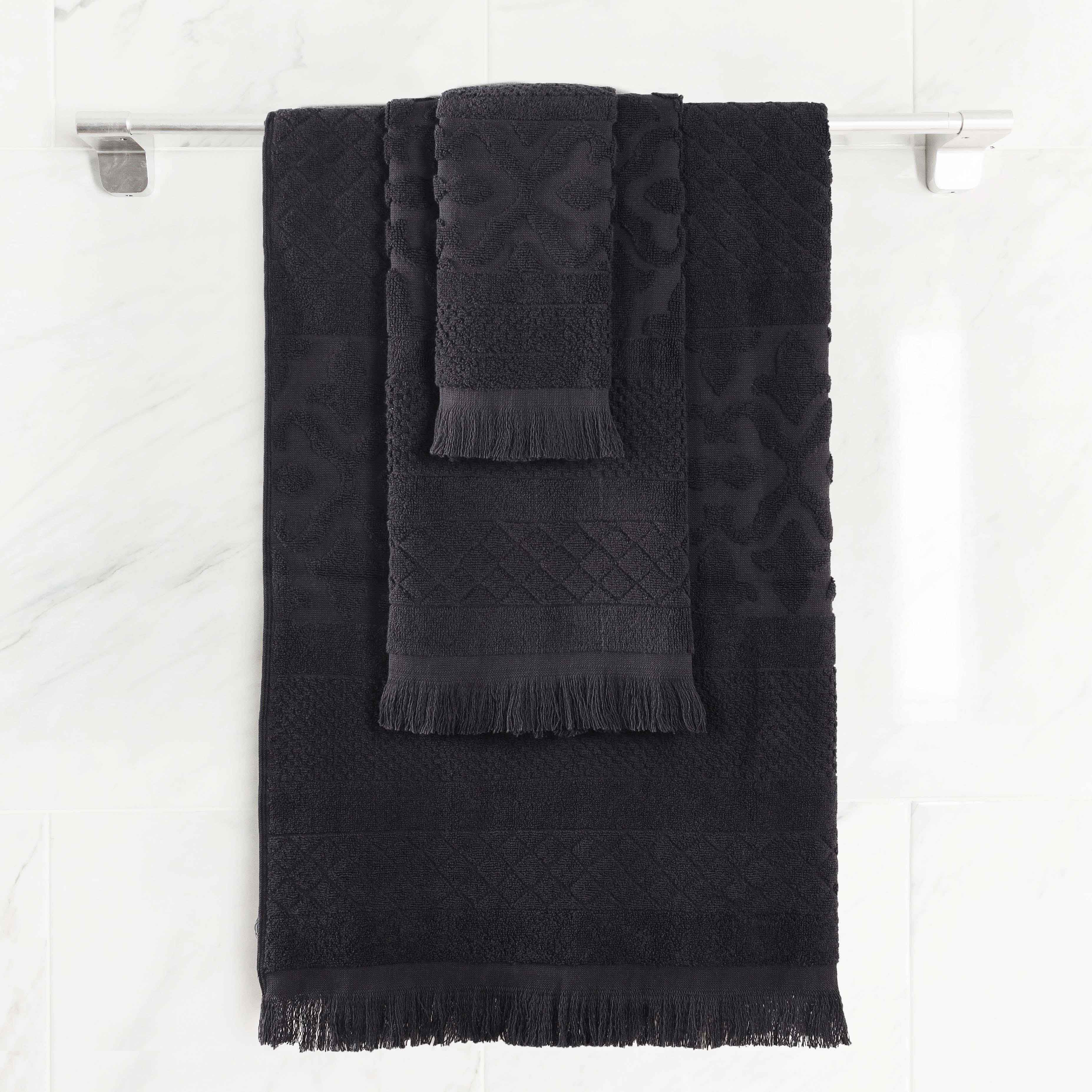 Rolla Cotton Geometric Jacquard Plush Soft Absorbent 3 Piece Towel Set - Blue Nile Mills