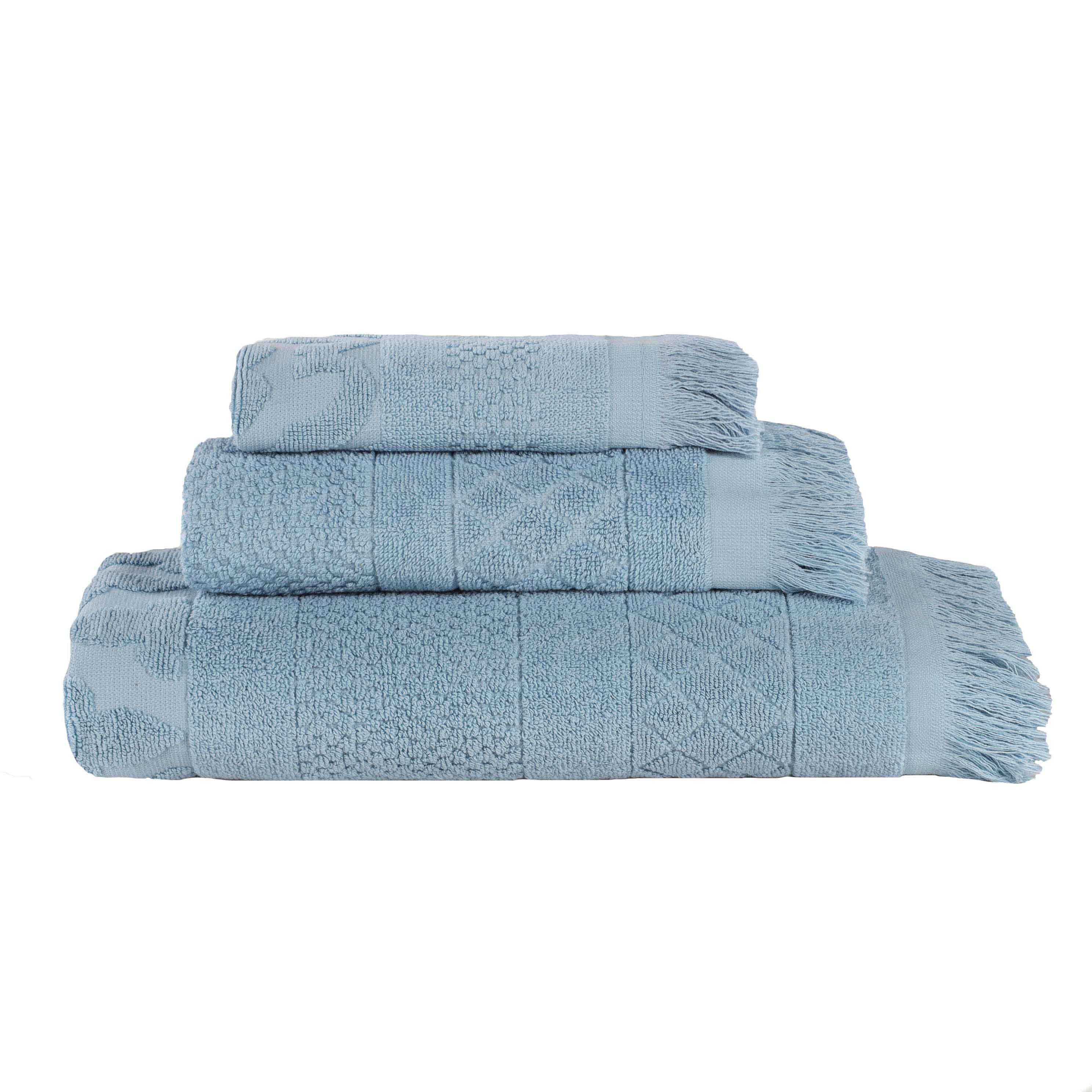 Rolla Cotton Geometric Jacquard Plush Soft Absorbent 3 Piece Towel Set - Blue Nile Mills
