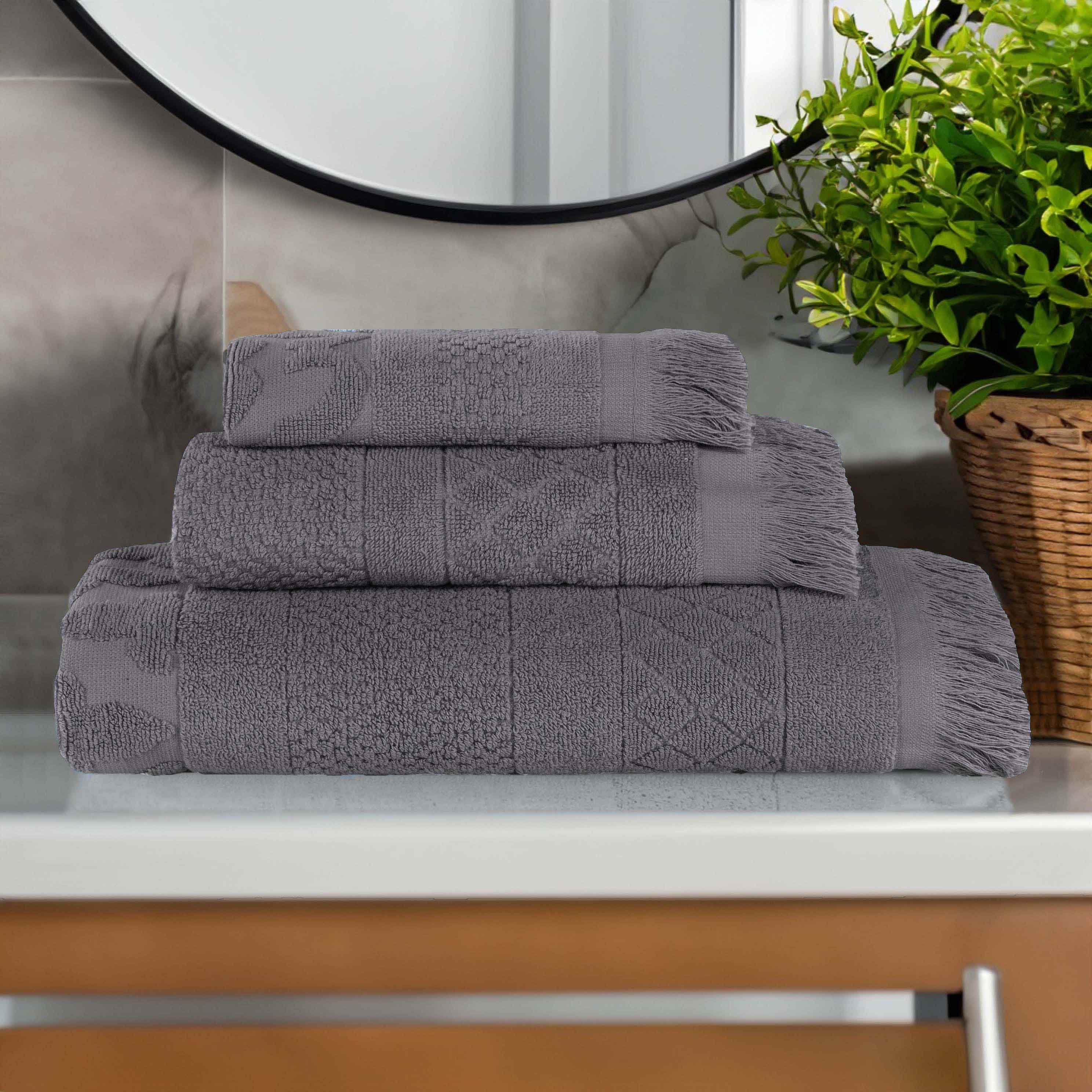 Rolla Cotton Geometric Jacquard Plush Soft Absorbent 3 Piece Towel Set - Blue Nile Mills